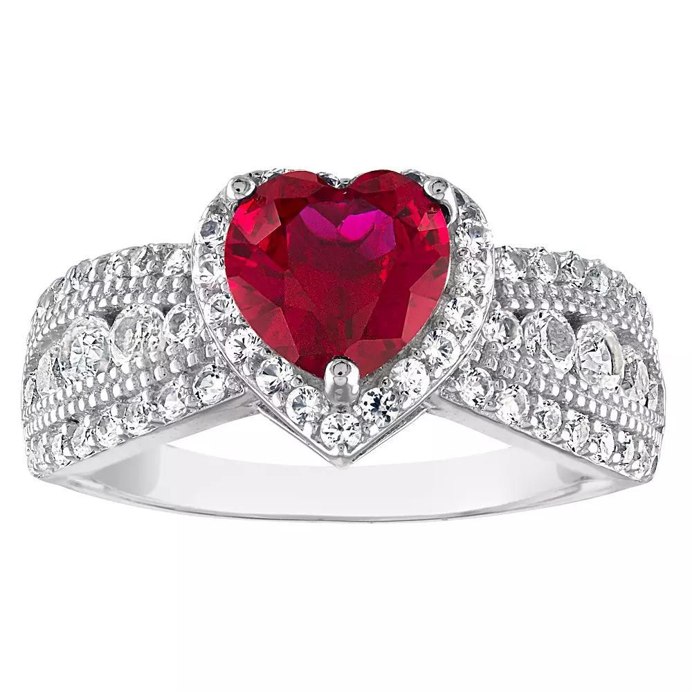 Designs by Gioelli Sterling Silver Lab-Created Ruby Heart Ring, Women's, Size: 6 Product Image