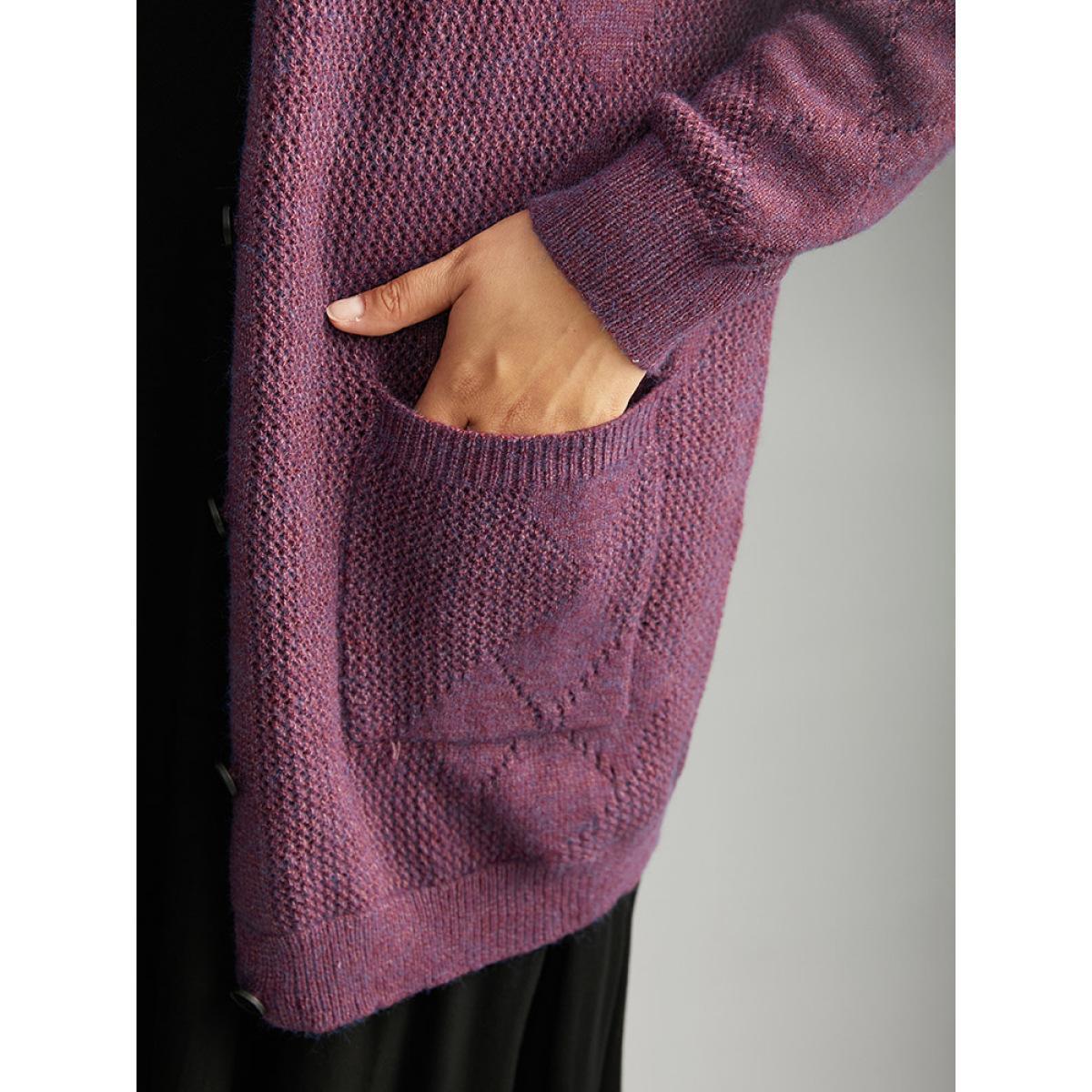 Plus Size Geometric Heather Pocket Button Up Cardigan Purple Women Casual Loose Long Sleeve Dailywear Cardigans BloomChic 22-24/3X Product Image