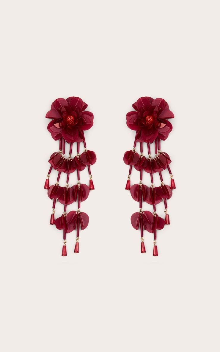 Bright Red Statement Floral Drape Earrings Product Image