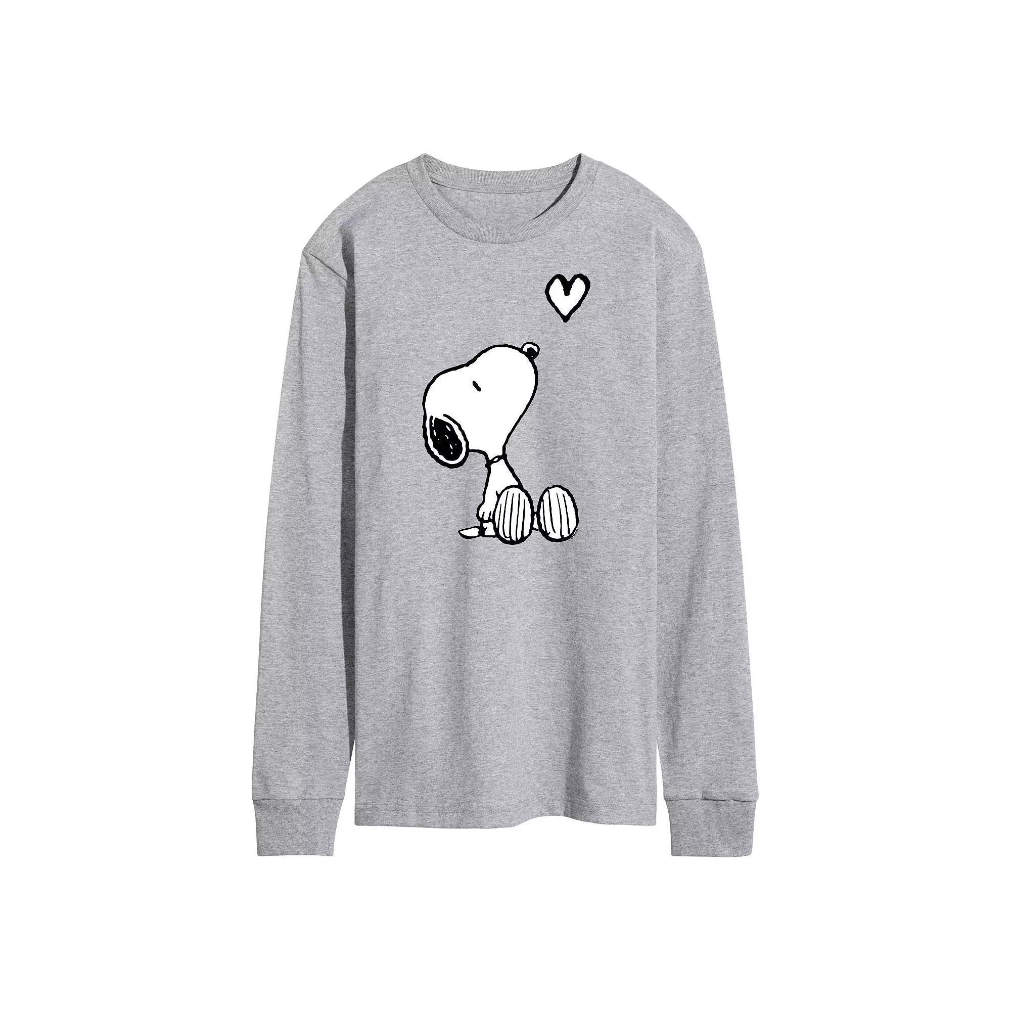 Men's Peanuts Snoopy Heart Long Sleeve Graphic Tee, Size: Small, Gray Product Image