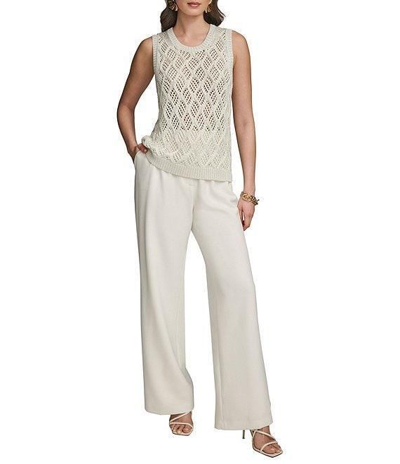 Donna Karan Open Knit Diamond Pattern Crew Neck Sleeveless Tank Product Image
