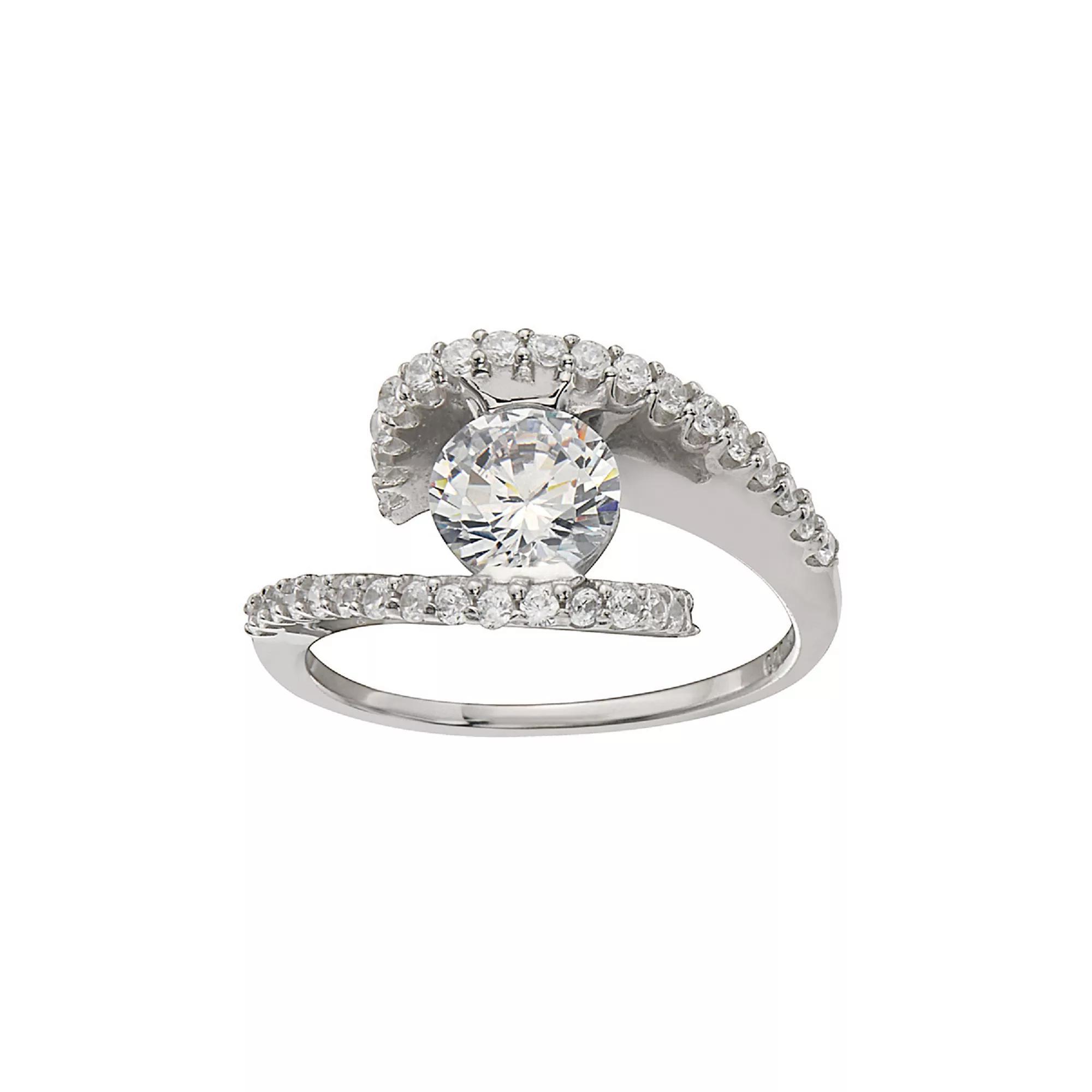 Sterling Silver Cubic Zirconia Bypass Ring, Women's, Size: 8 Product Image