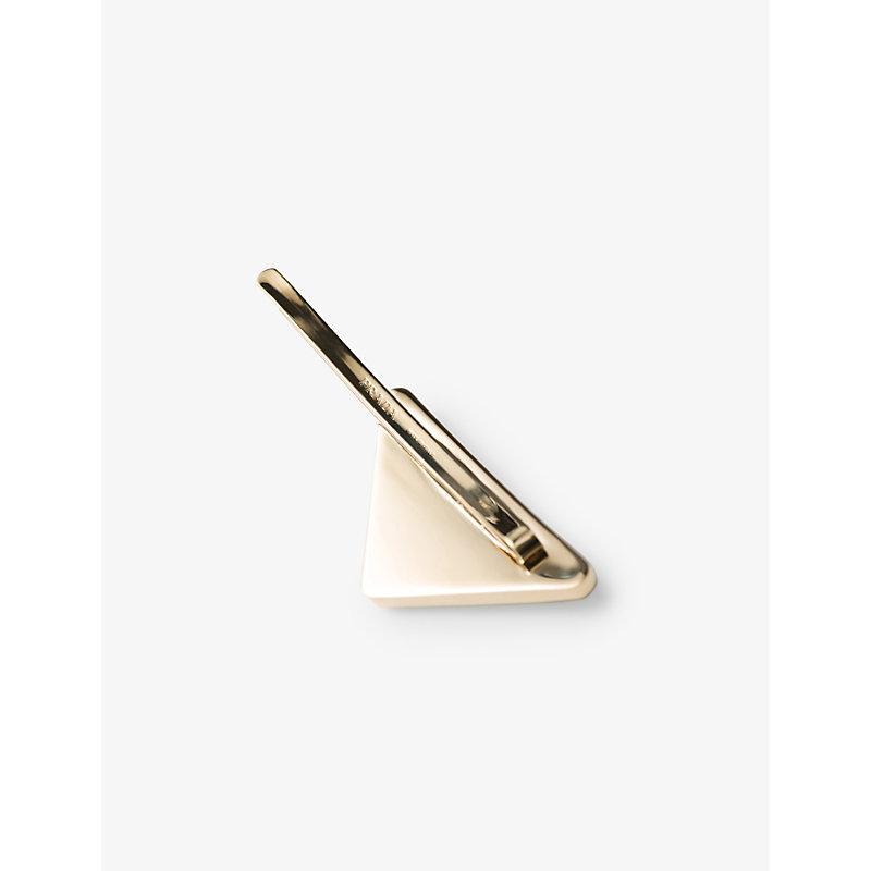 PRADA Womens Neutral Logo-plaque Gold-toned Metal Hair Clips Set Of Two Product Image
