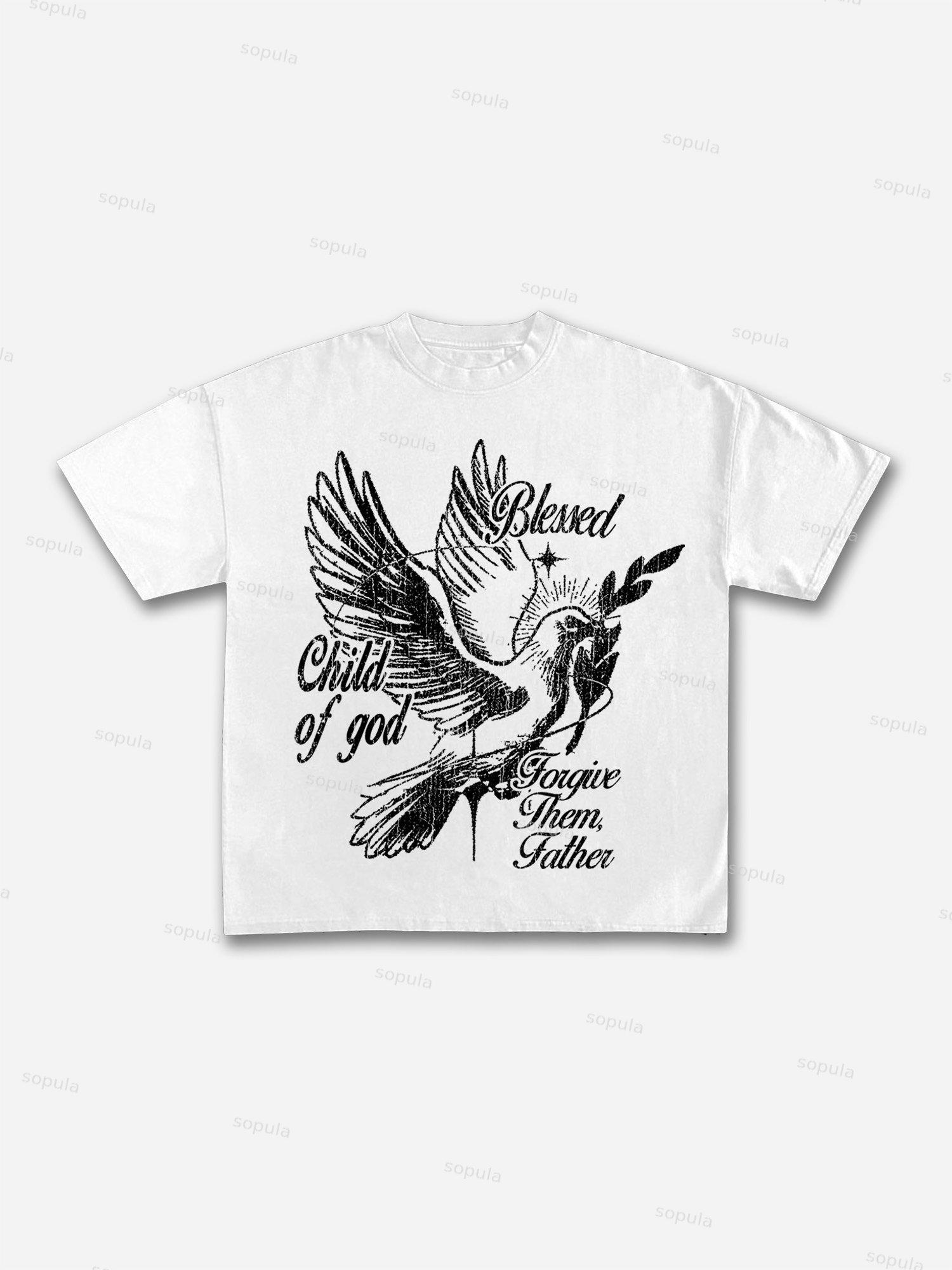 Peace Dove Bible Print Cotton T-shirt Product Image