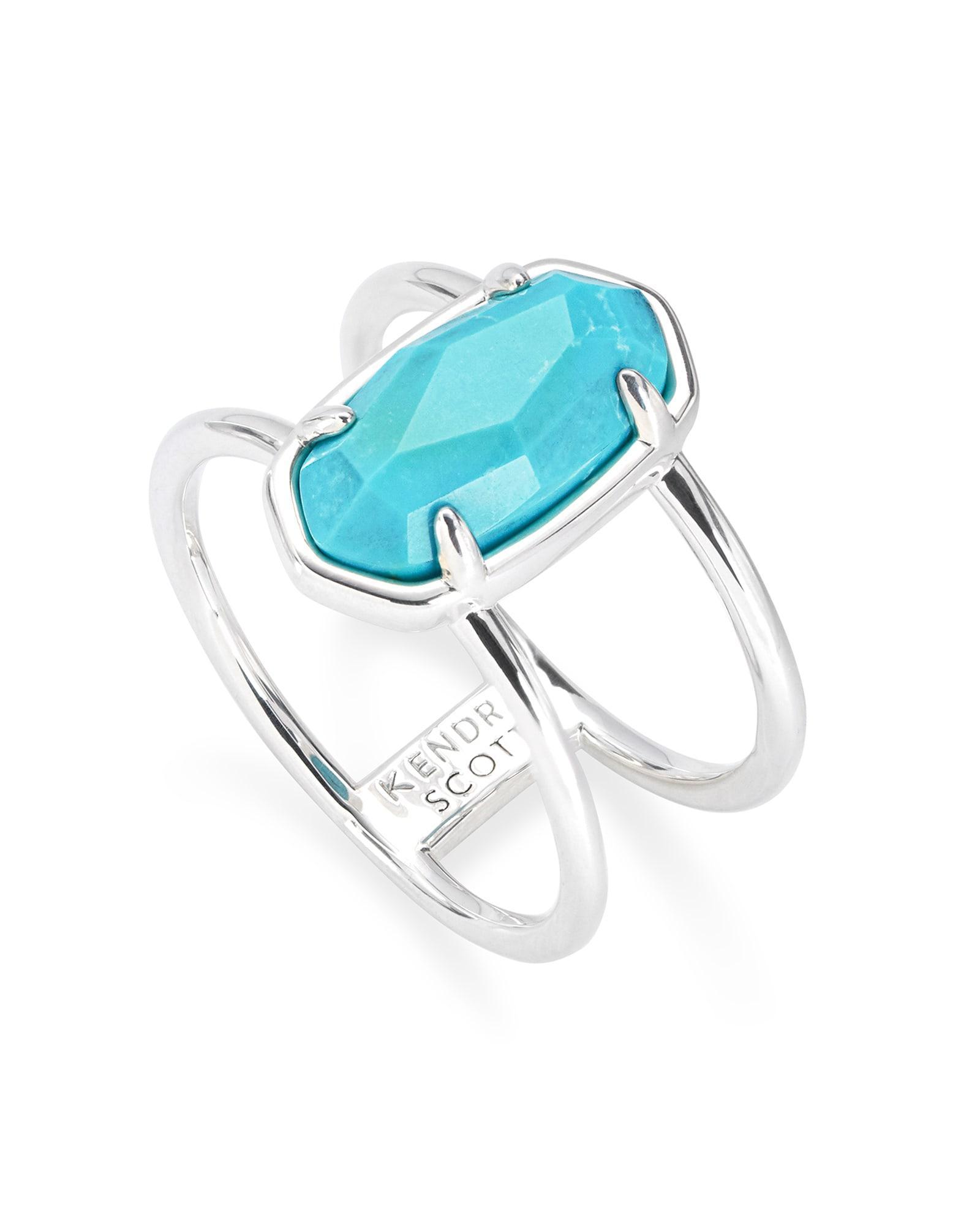 Kendra Scott Elyse Sterling Silver Double Band Ring in Turquoise | Magnesite | Size 7 Product Image