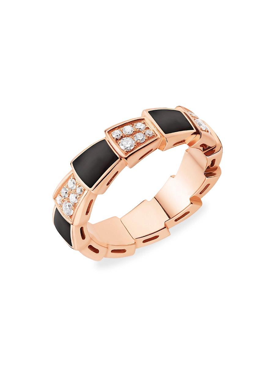 Womens Serpenti Viper 18K Rose Gold, Diamond & Onyx Ring Product Image