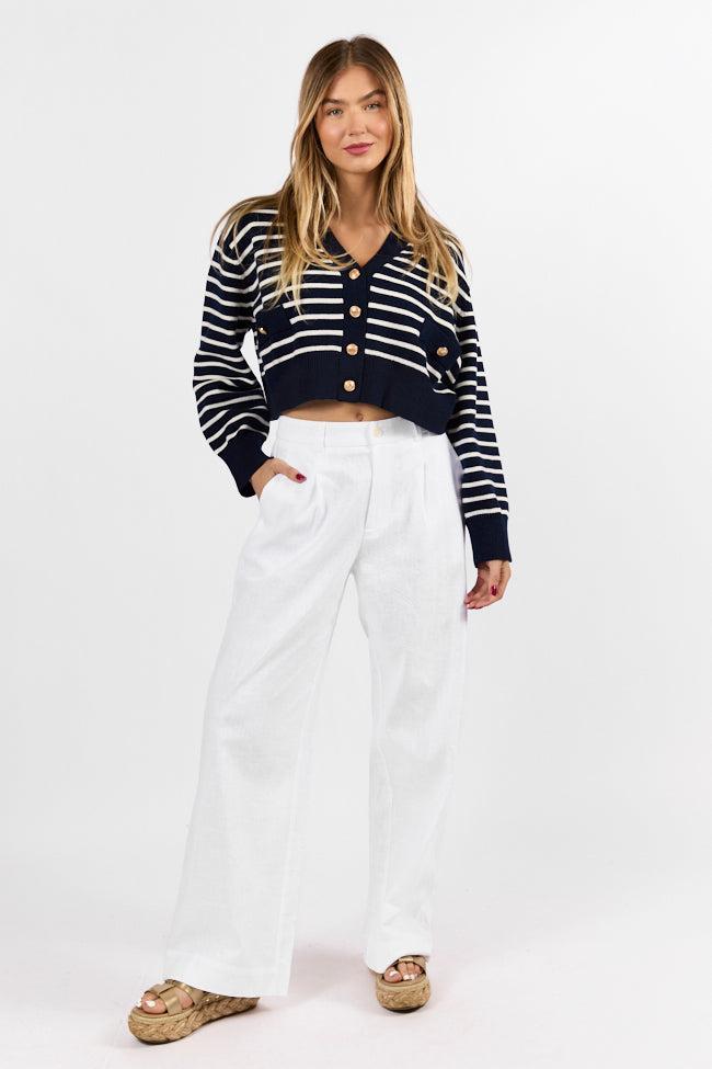 Back In Style Navy and Ivory Striped Cardigan Product Image