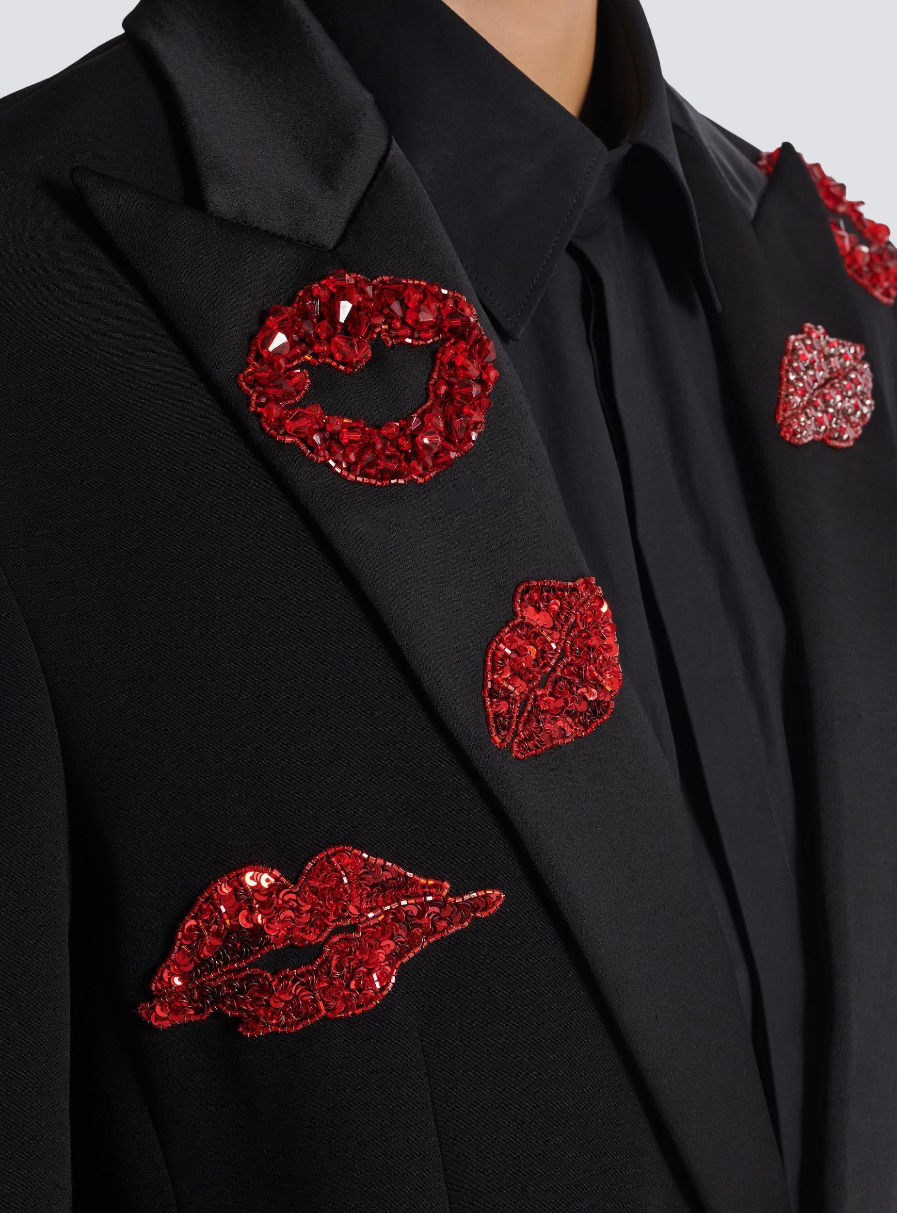 Crepe 1-button jacket with Kiss embroidery Product Image