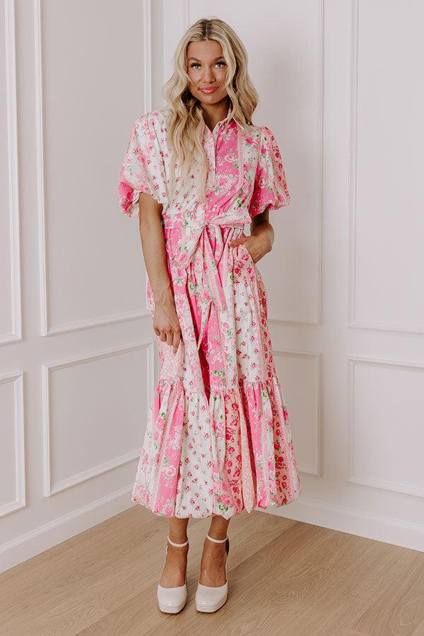 Love-Struck Floral Midi Dress in Pink Product Image