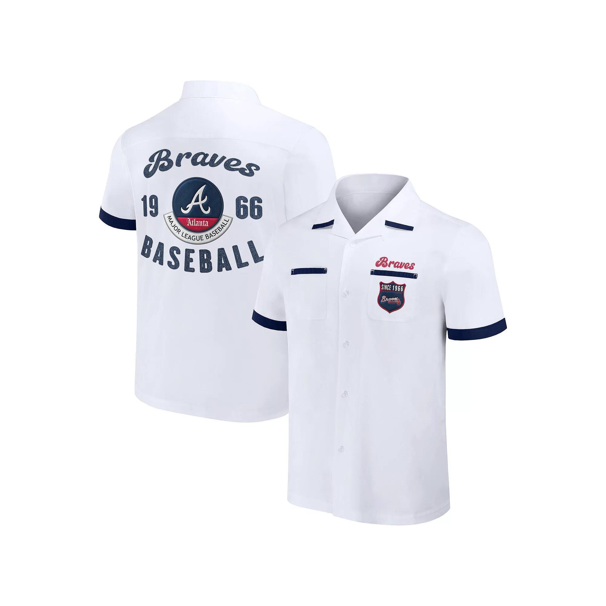 Men's Darius Rucker Collection by Fanatics  White Atlanta Braves Bowling Button-Up Shirt, Size: Medium Product Image