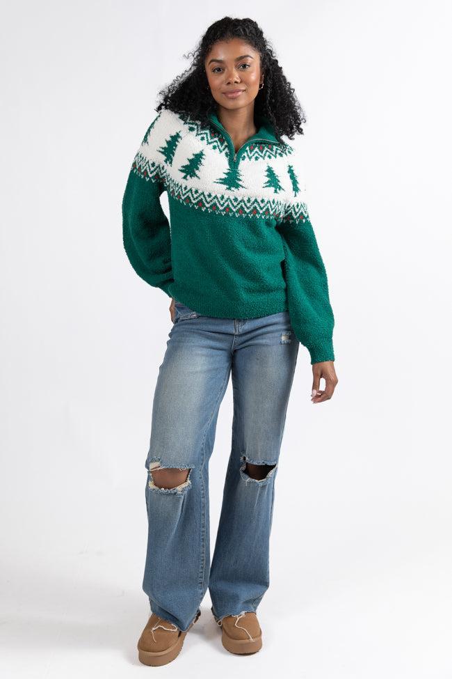 Festive Spirit Green Christmas Fair Isle Quarter Zip Sweater FINAL SALE Product Image