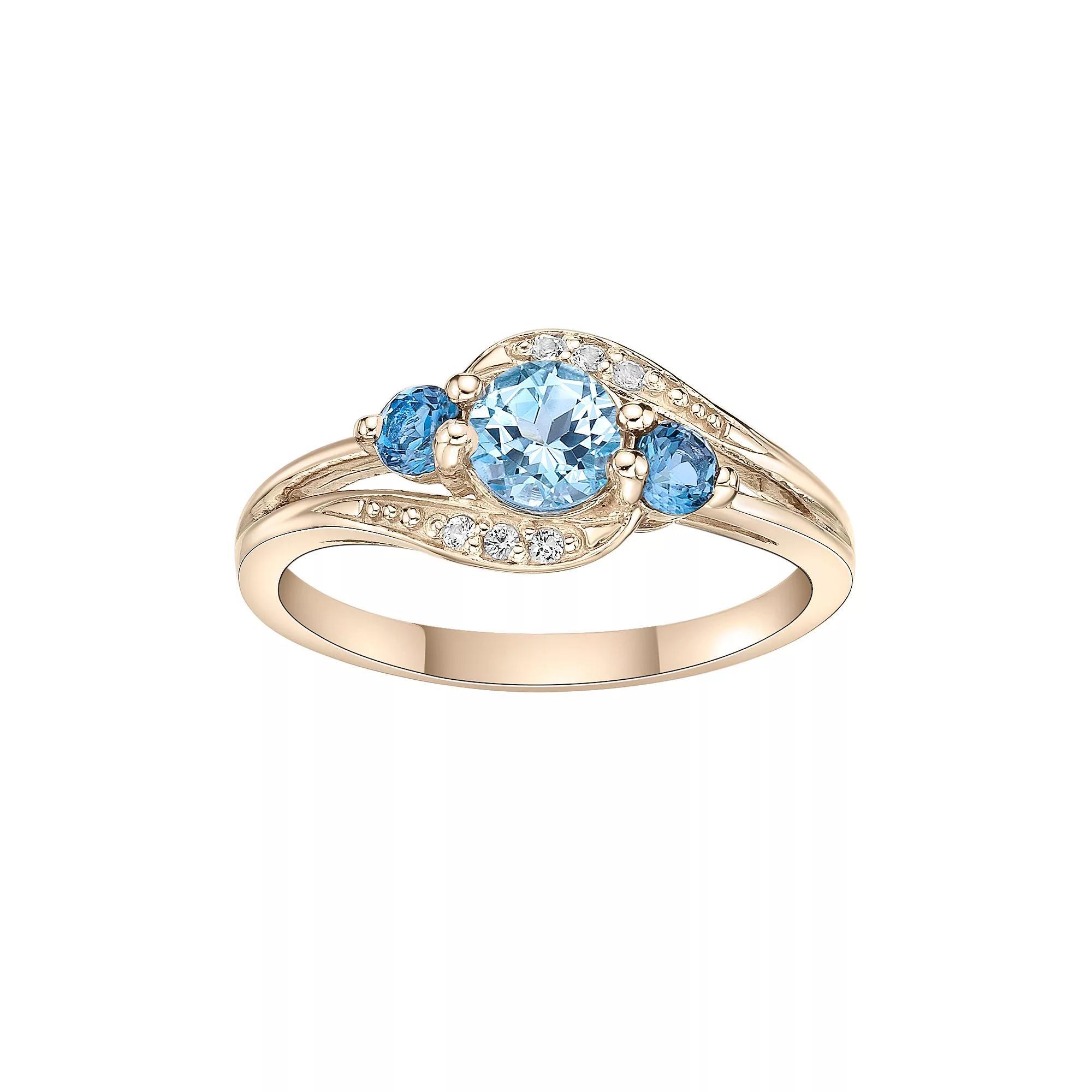 Gemminded 14k Gold Over Silver Blue, London Blue & White Topaz Ring, Women's, Size: 8, Gold Tone Product Image