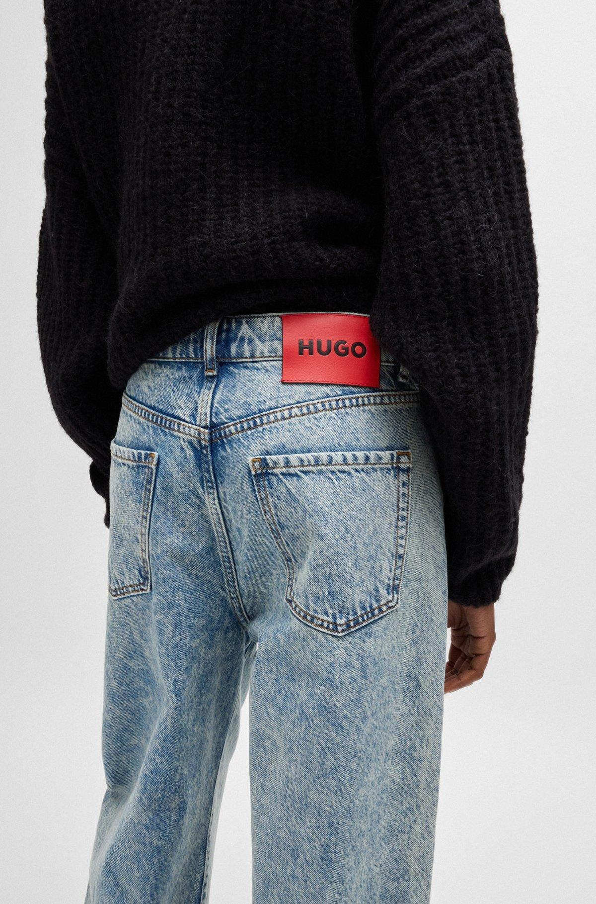 HUGO - Blue straight-fit jeans with wide leg - Dark Blue Product Image