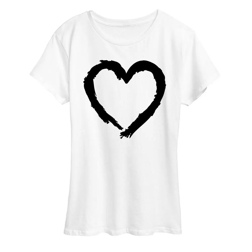 Women's Paintbrush Stroke Heart Graphic Tee, Size: Small, Grey Gray Product Image