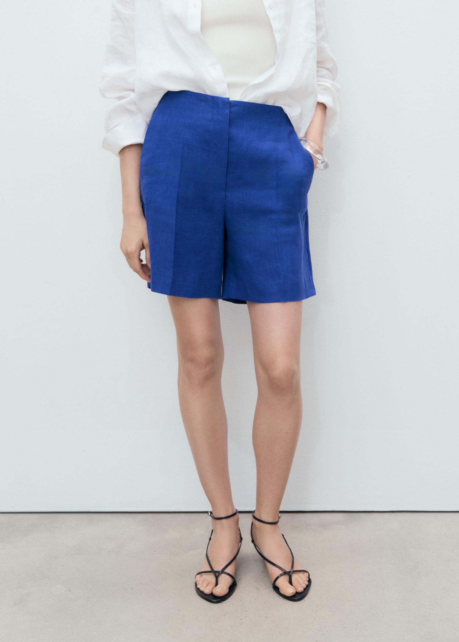 Linen straight-fit mid-rise shorts - Women | MANGO USA Product Image