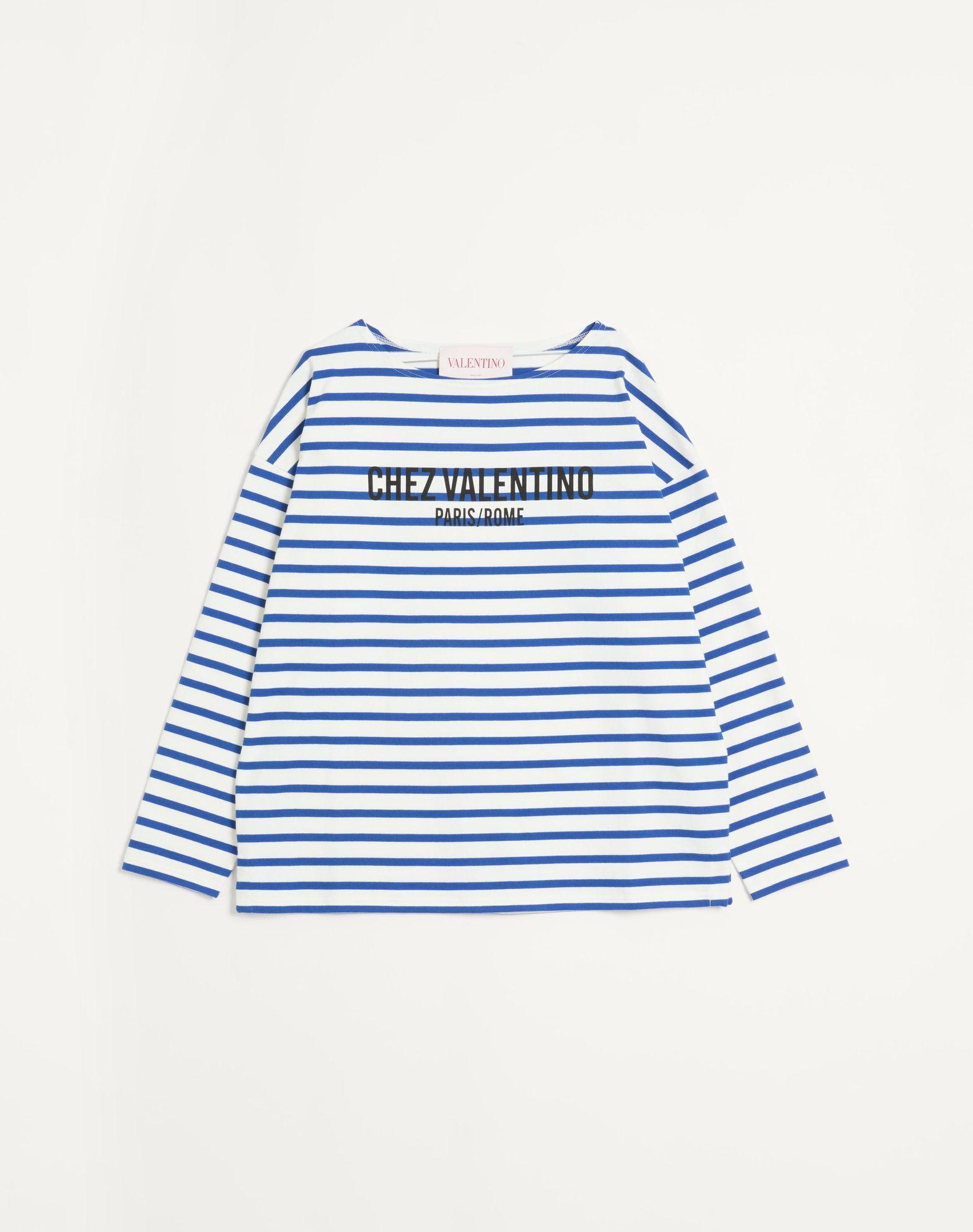 Long-Sleeved Cotton T-Shirt With Chez Valentino Print Product Image