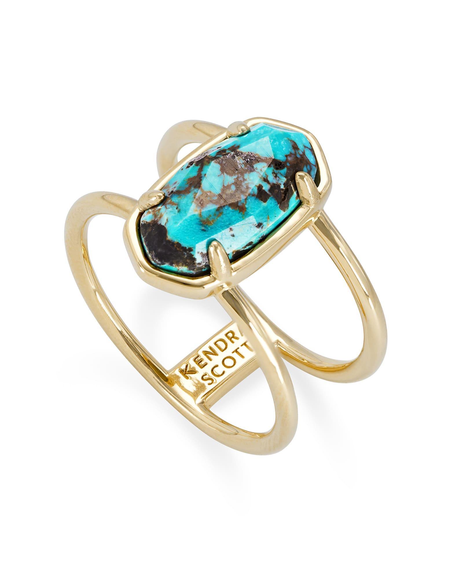 Kendra Scott Elyse Sterling Silver Double Band Ring in Turquoise | Magnesite | Size 7 Product Image