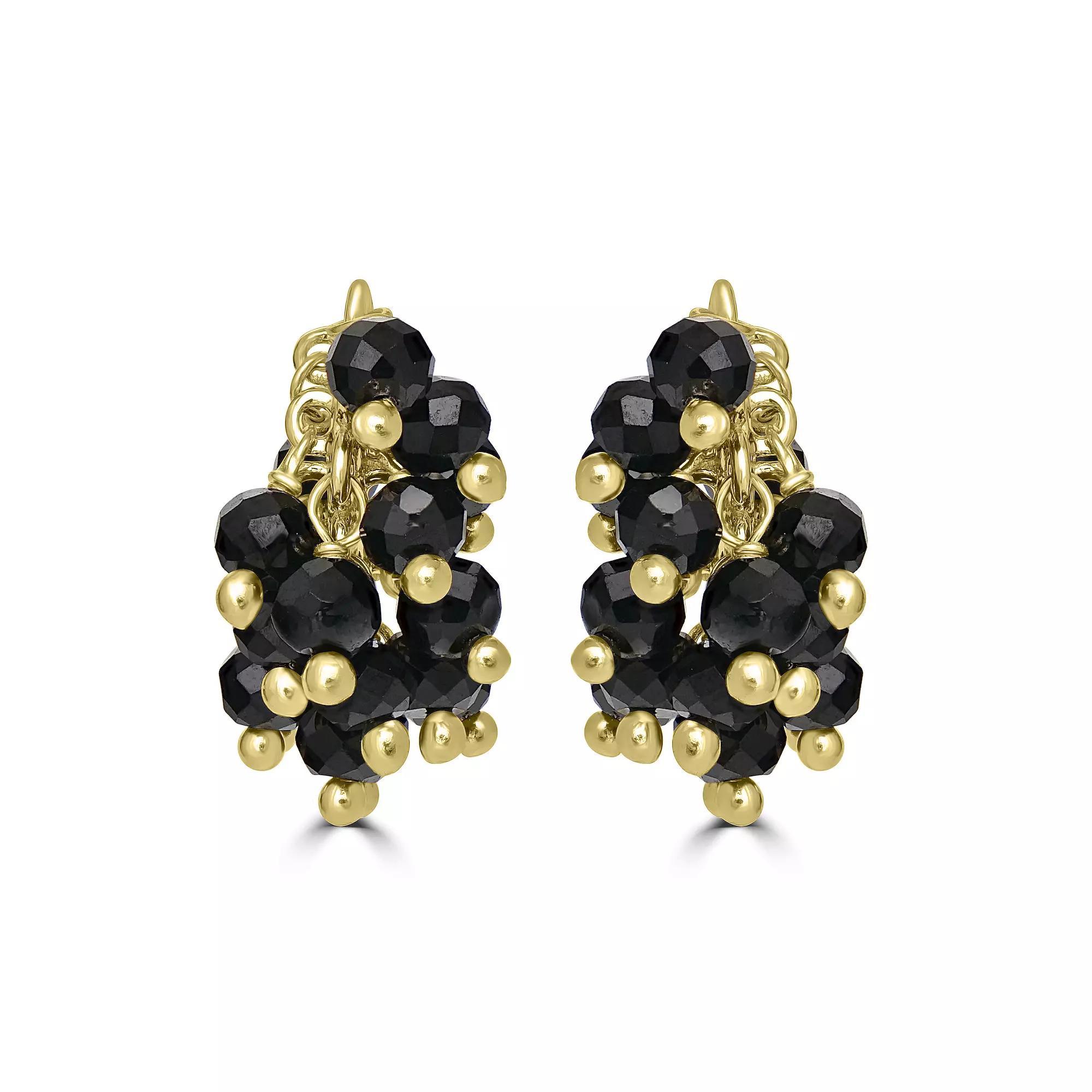 Gemistry 14k Gold Over Sterling Silver Gemstone Cluster Drop Earrings, Women's, Black Spinel Product Image