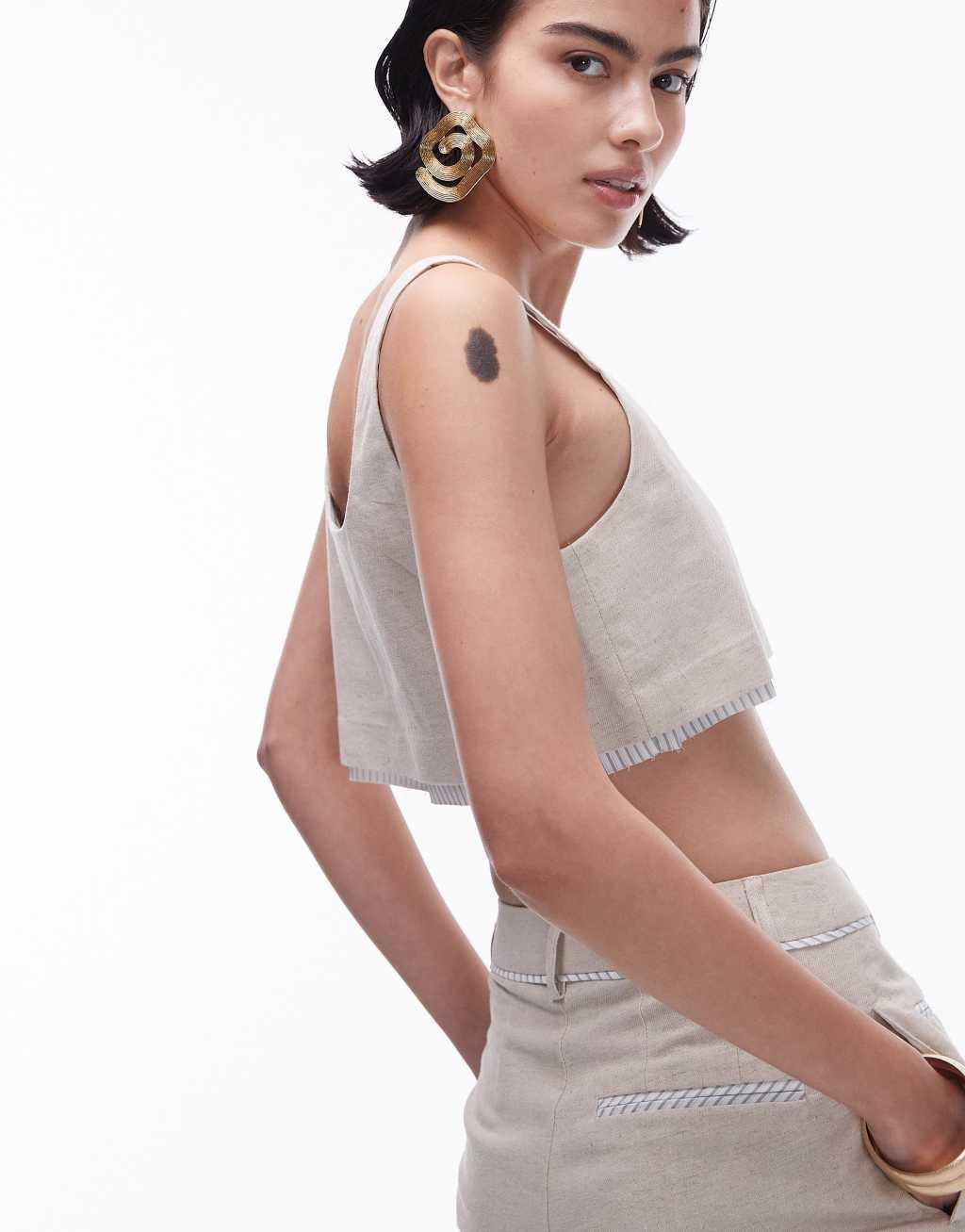 Topshop linen tailored bralette with exposed lining in ecru - part of a set Product Image
