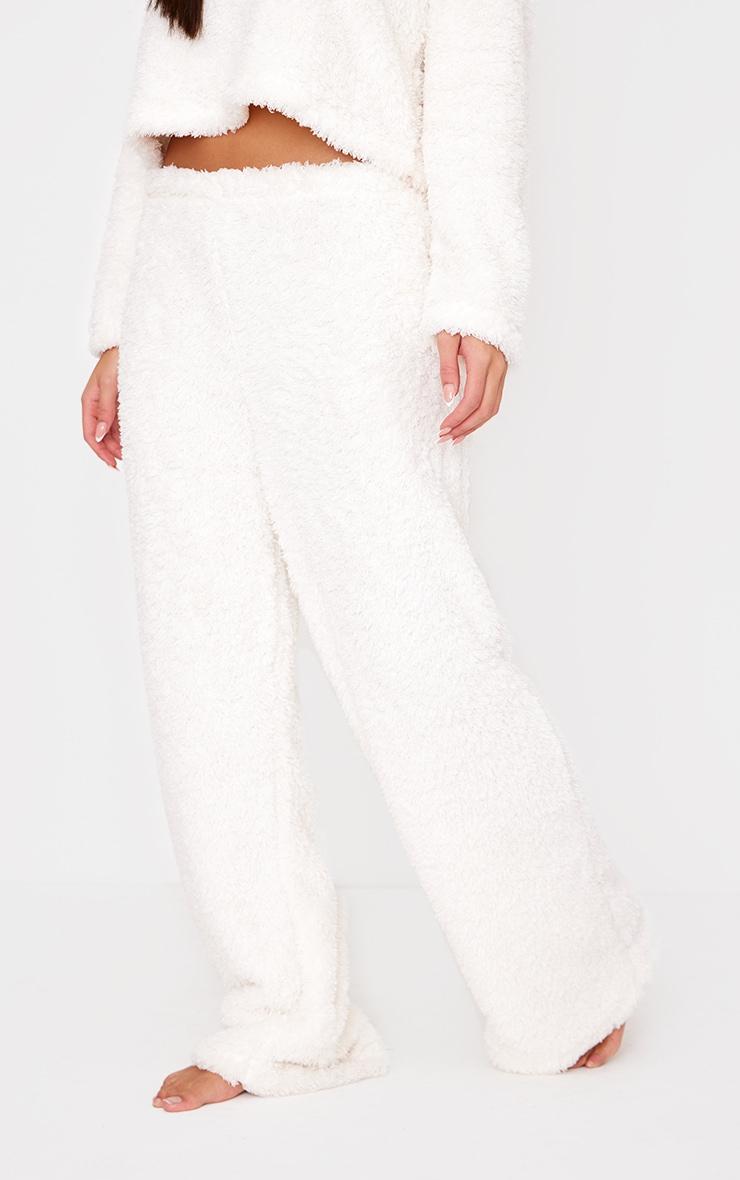 Cream Cosy Fleece Wide Leg Pj Pants Product Image