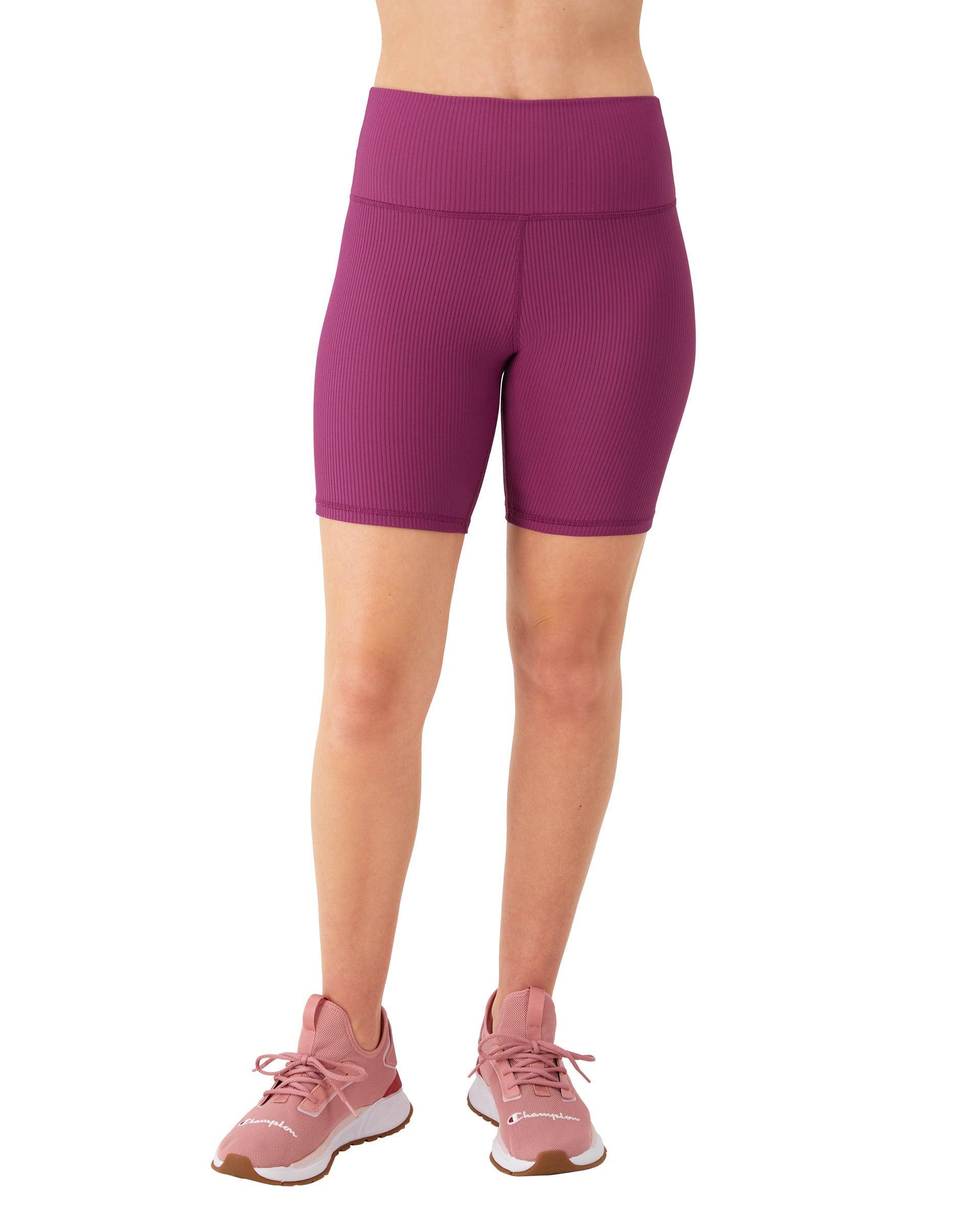 Womens Champion Soft Touch Bike Shorts, Ribbed, C Logo, 7 Purple Ruby 2XL Product Image