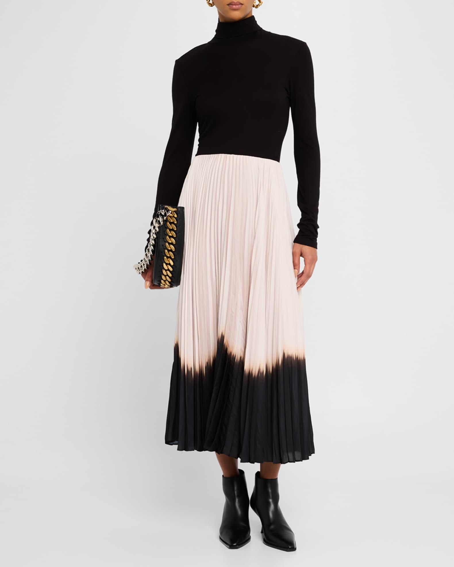 Tatum Pleated Contrast-Hem Midi Skirt Product Image