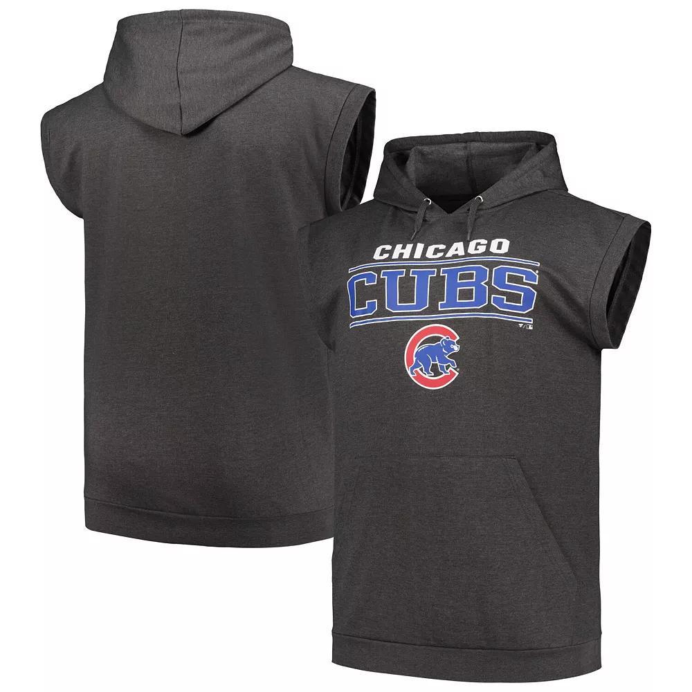 Men's Profile Heather Charcoal Chicago Cubs Big & Tall Muscle Sleeveless Pullover Hoodie, Size: 3XLT Product Image
