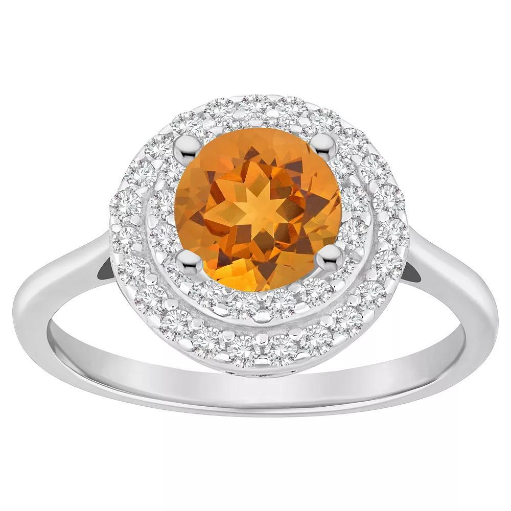 Celebration Gems Sterling Silver Round-Cut Citrine & White Topaz Double Halo Ring, Women's, Size: 5 Product Image