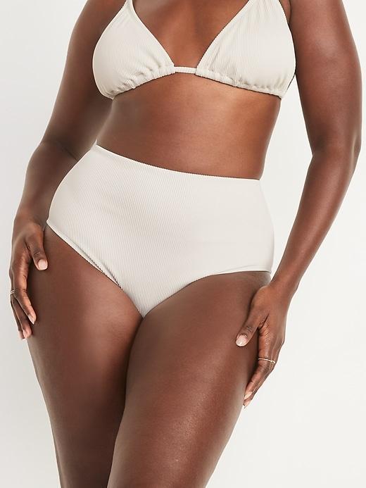 High-Waisted Ribbed Bikini Swim Bottoms Product Image