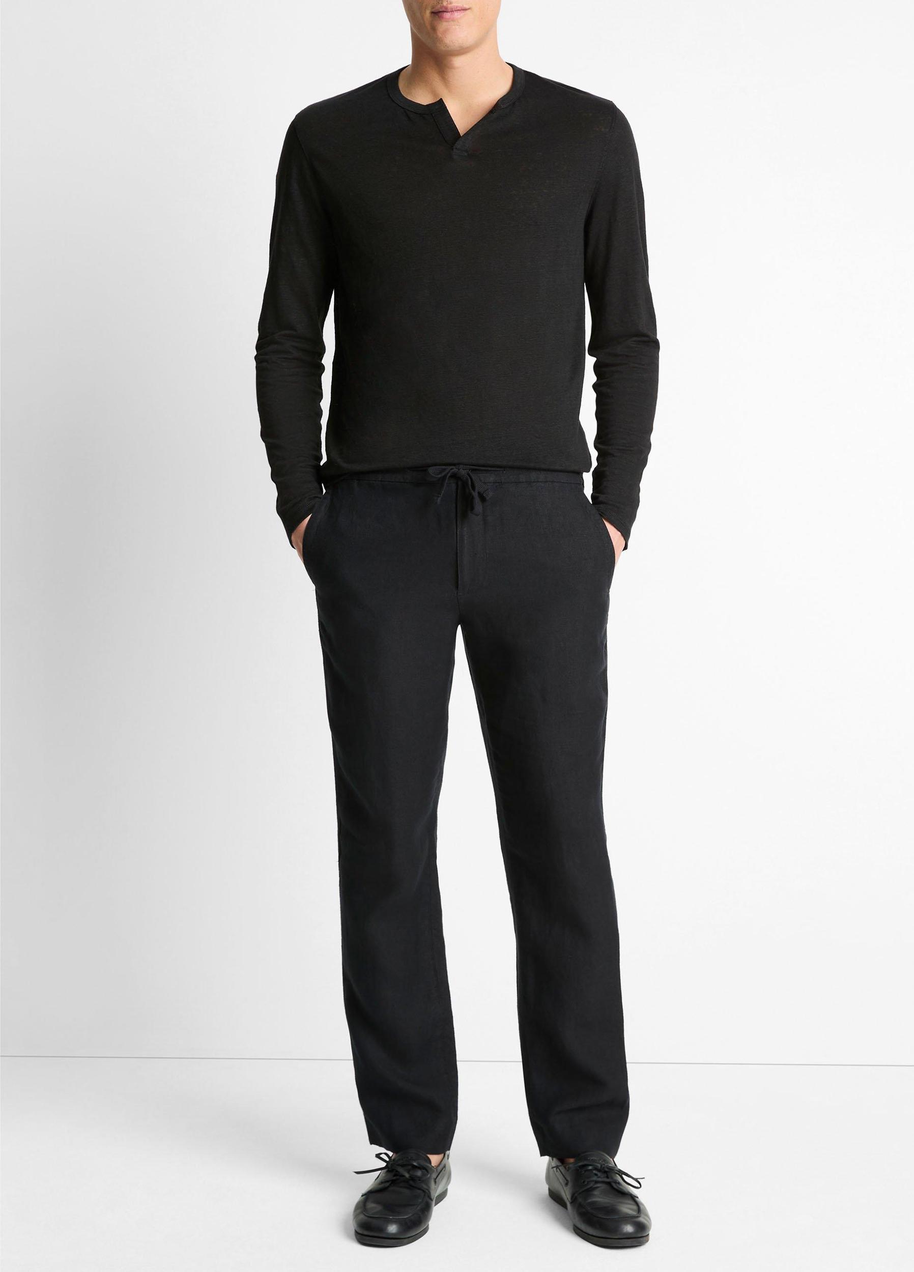 Linen Long-Sleeve Split-Neck T-Shirt Product Image