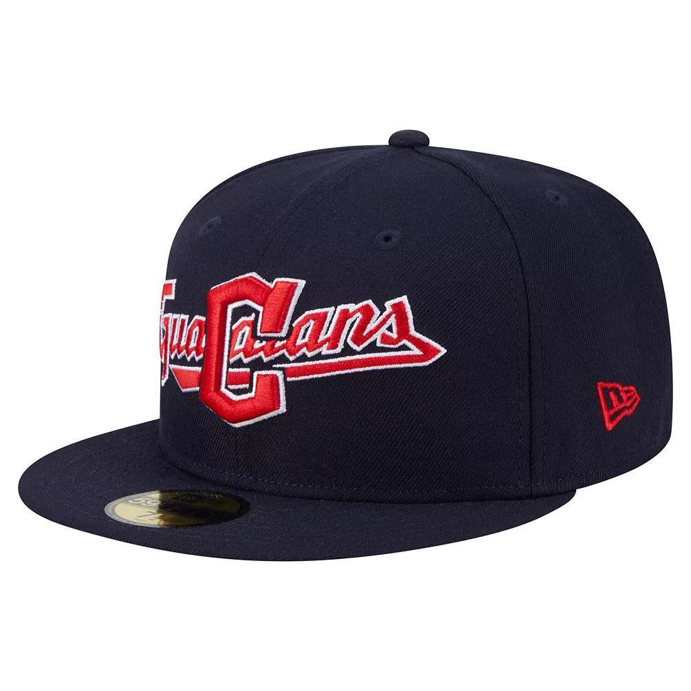 Men's New Era Navy Cleveland Guardians Overlap 59FIFTY Fitted Hat, Size: 7 1/8, Grd Blue Product Image