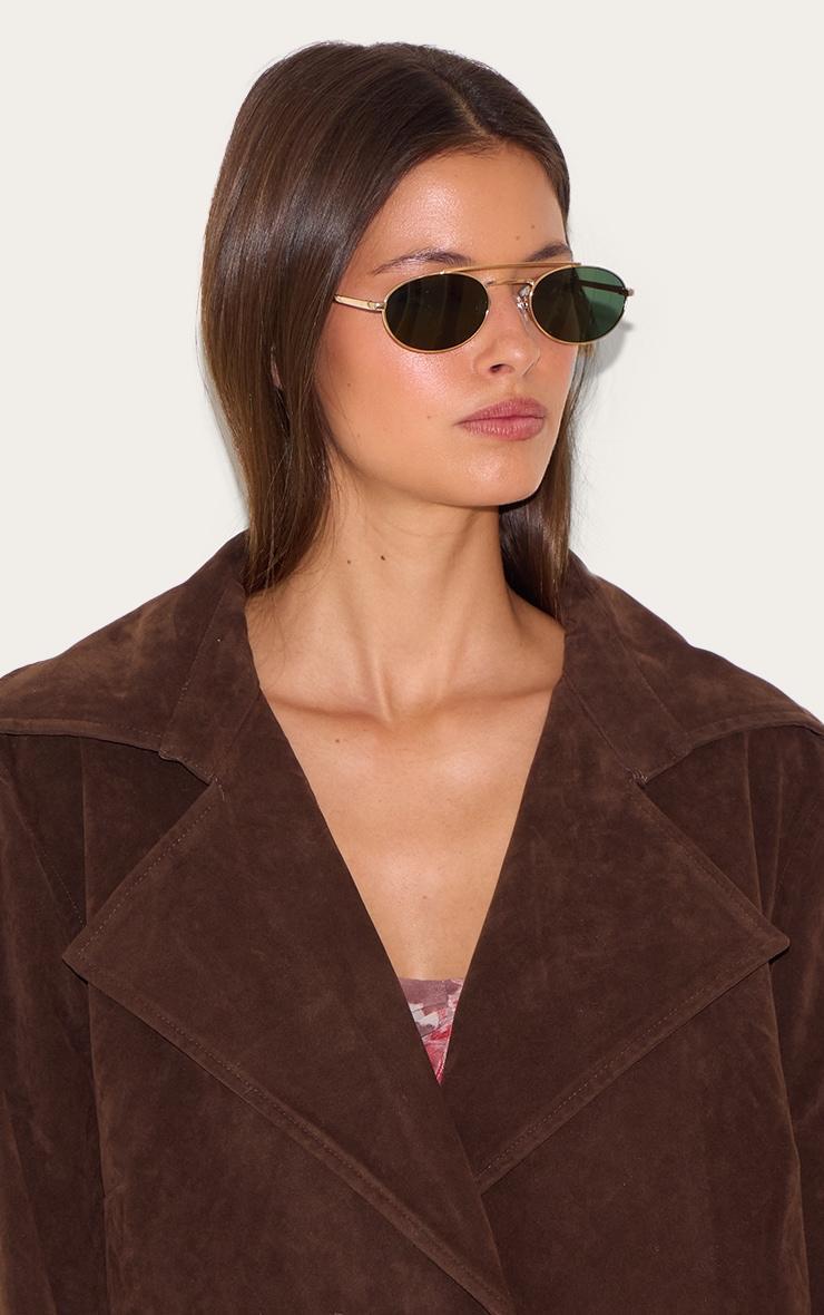 Gold Oval Slim Aviator Sunglasses Product Image