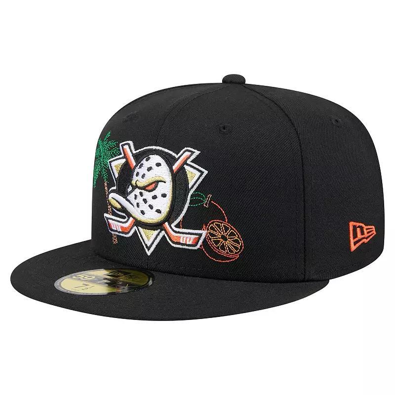 Men's New Era Black Anaheim Ducks State Stitch 59FIFTY Fitted Hat, Size: 7 1/8, Dks Black Product Image