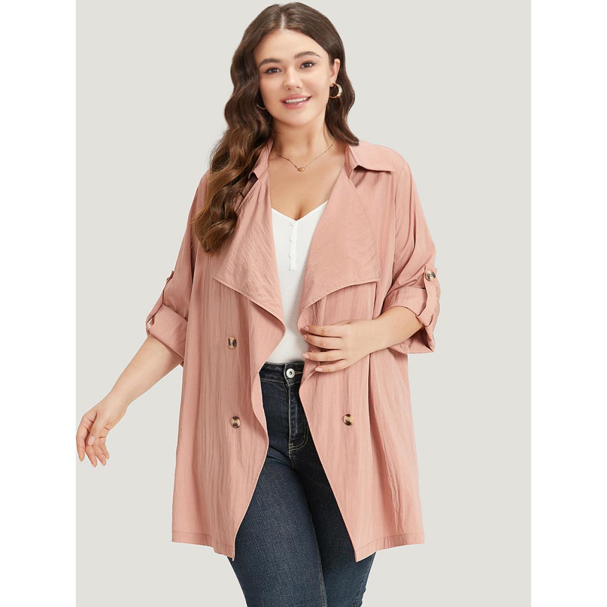 Plus Size Plain Lapel Collar Asymmetrical Tab Sleeve Coat Women Rouge Casual Plain Loose Ladies Dailywear Winter Coats BloomChic 18-20/2X Product Image