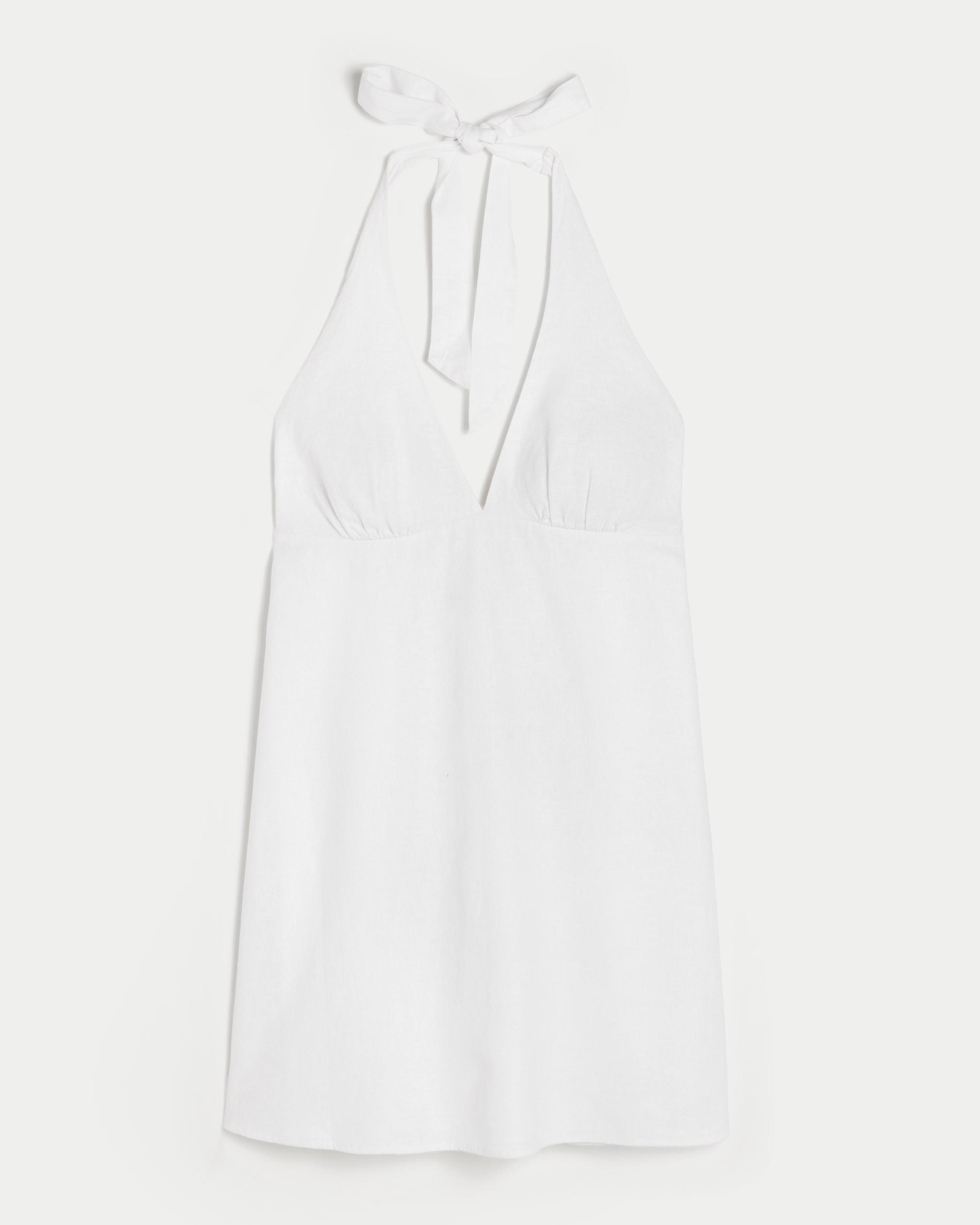 Open Back Linen-Blend Halter Dress Product Image