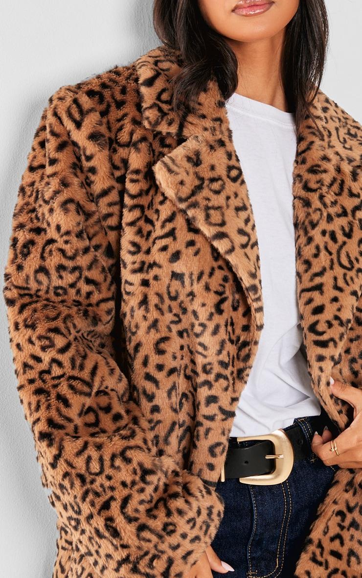 Petite Leopard Print Faux Fur Longline Jacket Product Image