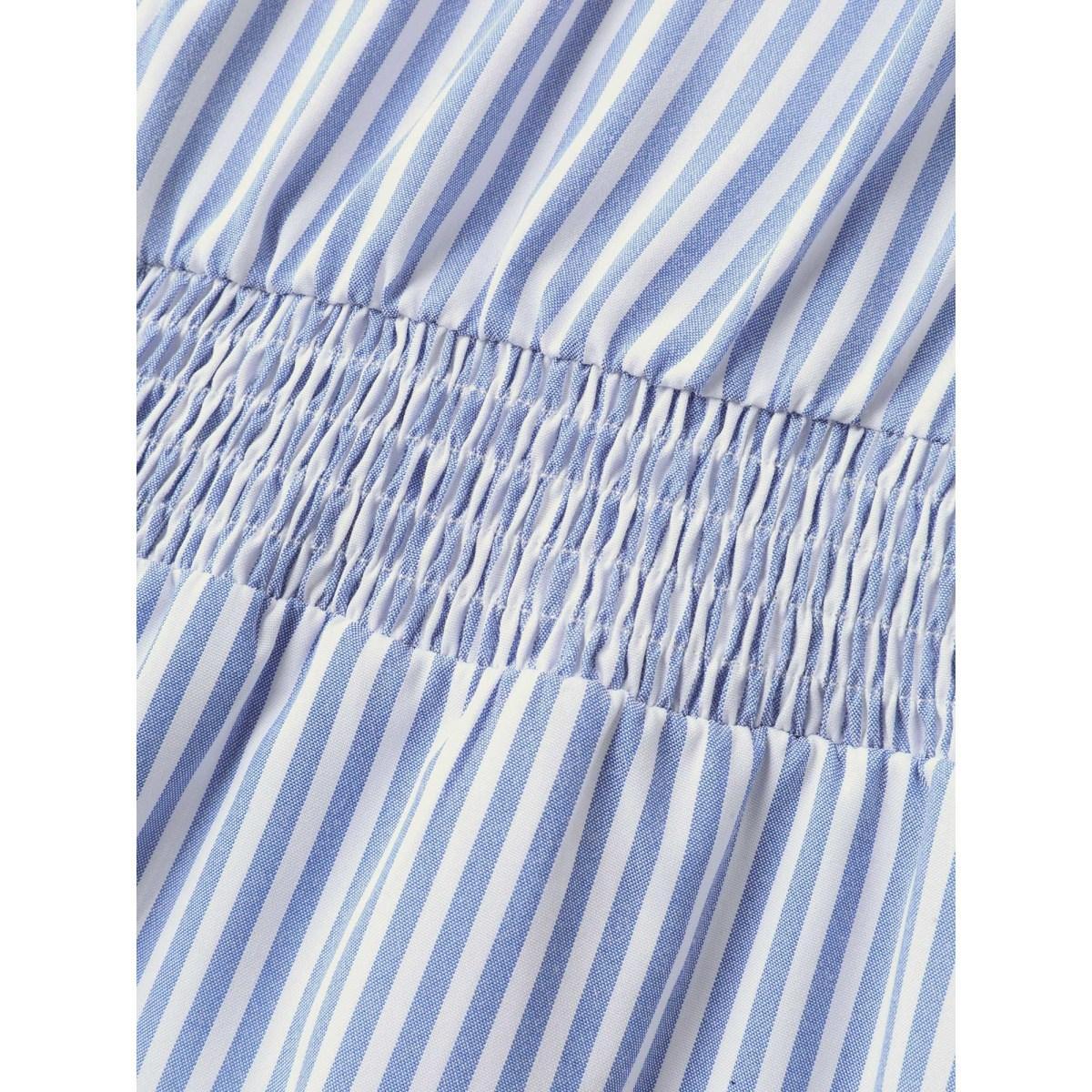 Plus Size Striped Zipper Front Shirred Waist Midi Dress LightBlue Women Shirred V-neck Cap Sleeve Curvy BloomChic 28/5X Product Image