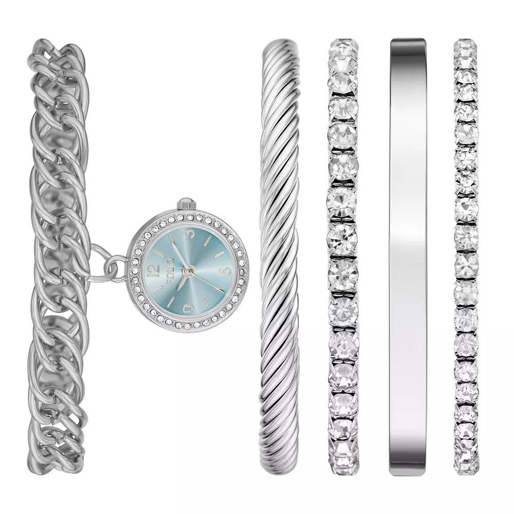 Folio Women's Silver Tone Charm Watch & Bracelet Set, Size: 22MM, None Product Image