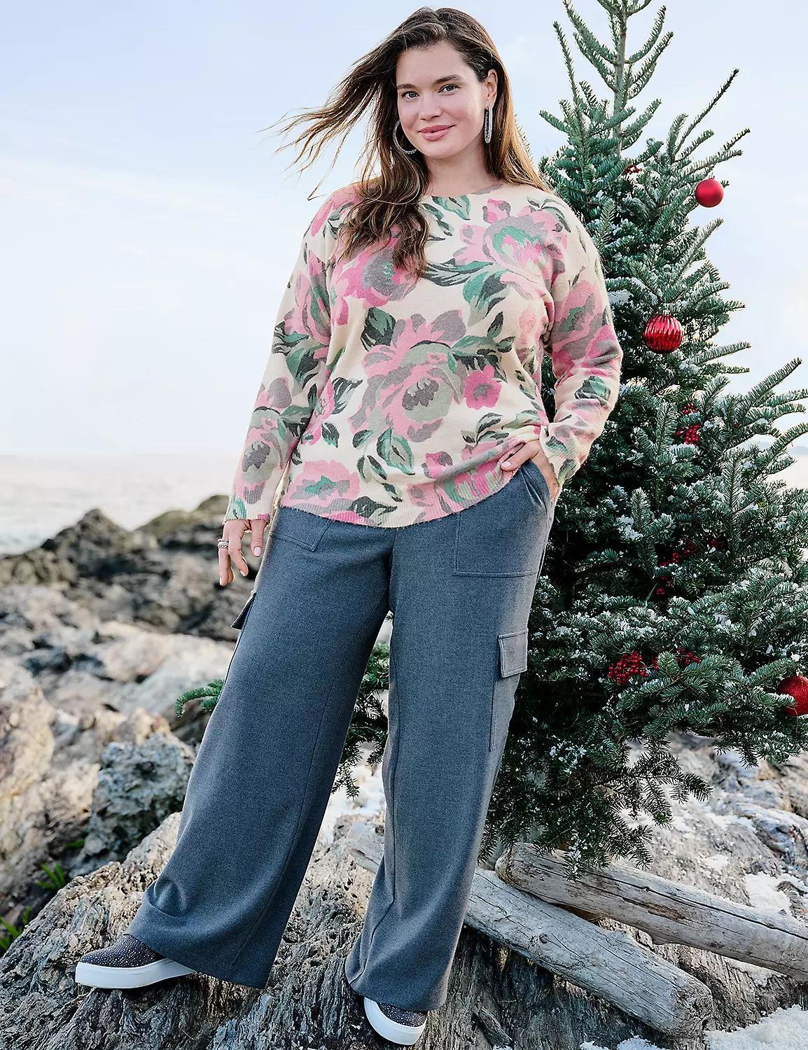 Floral Print Crew-Neck Pullover Sweater Product Image