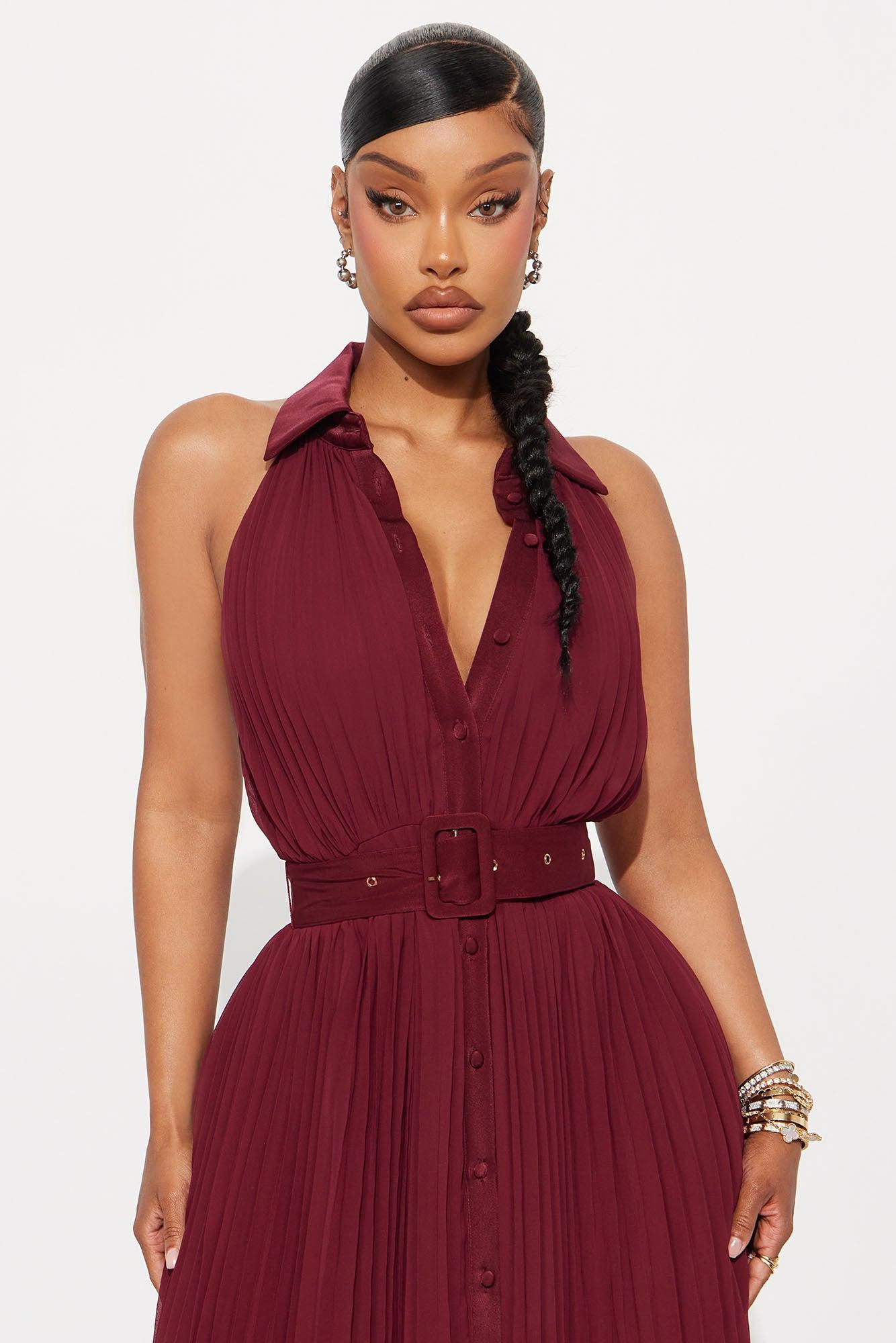 Alli Belted Maxi Dress - Burgundy Product Image