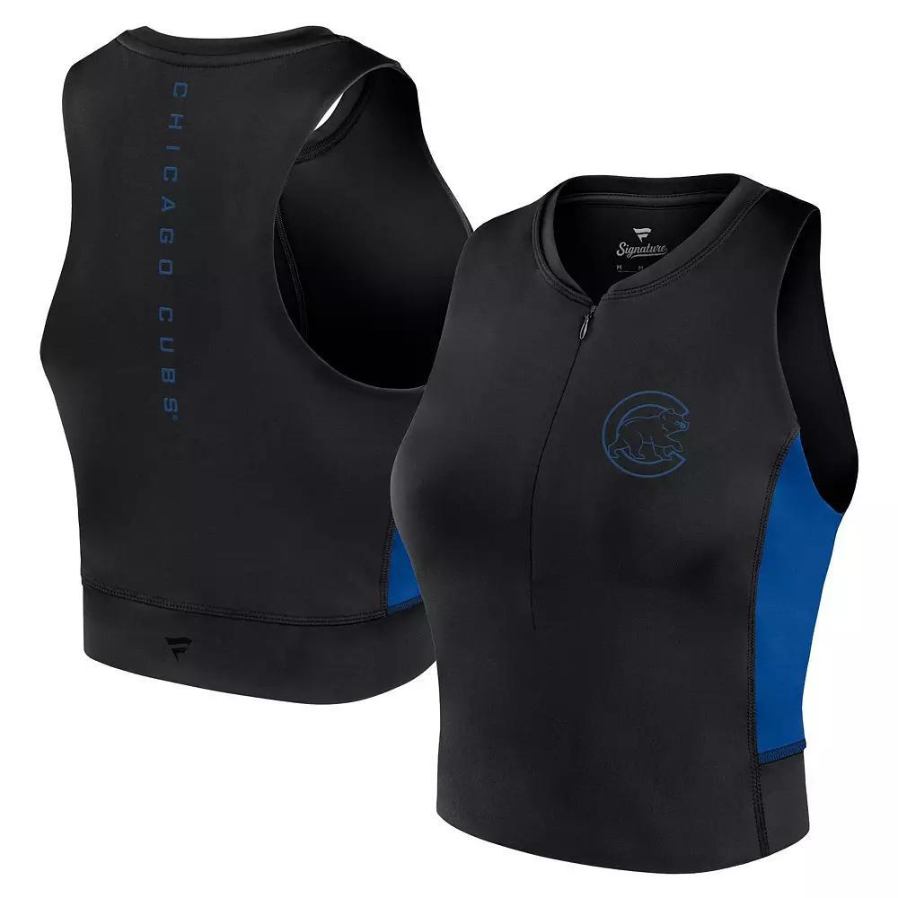 Women's Fanatics Signature Black Chicago Cubs Studio Half-Zip Fitted Gym Tank Top, Size: Large Product Image