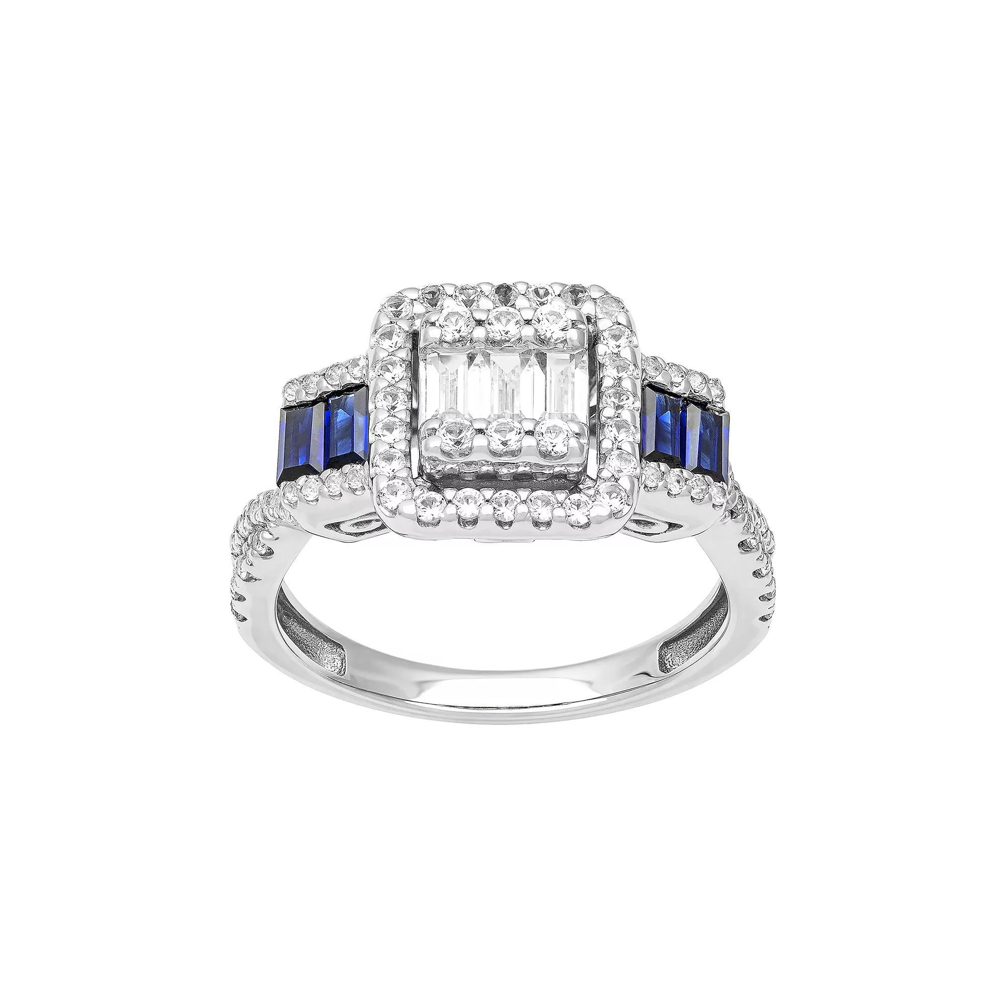 Love Always Sterling Silver 1 1/5 Carat T.W. Lab-Created White Sapphire & Lab-Created Blue Sapphire Engagement Ring, Womens Product Image
