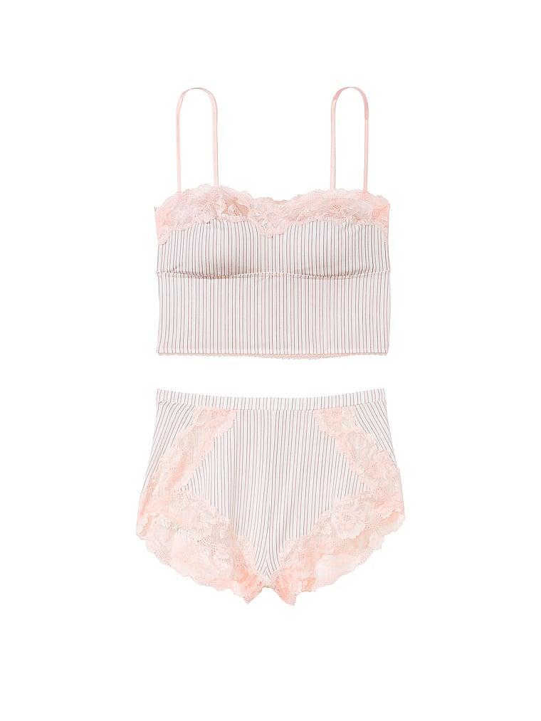 Modal Soft & Lace Trim Straight-Neck Cami Set Product Image