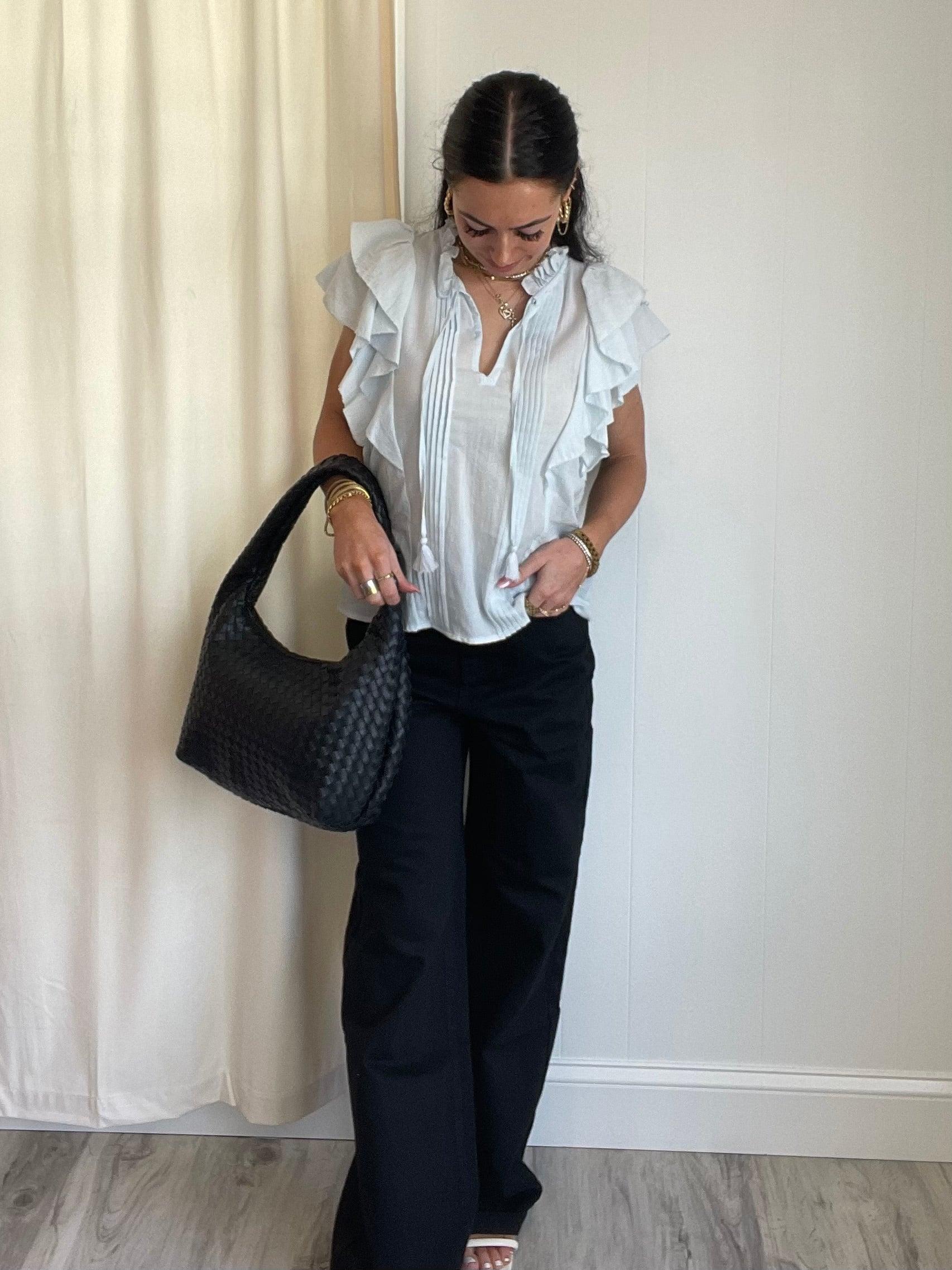 FINAL SALE Zara Ruffle Top | Blue Product Image
