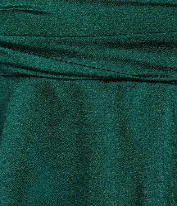 B. Darlin Halter V-Neck Ruched Waist Layered Skirt Bubble Satin Dress Product Image