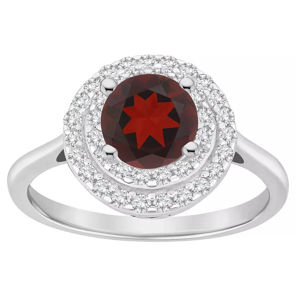 Celebration Gems Sterling Silver Round-Cut Garnet & White Topaz Double Halo Ring, Women's, Size: 7 Product Image