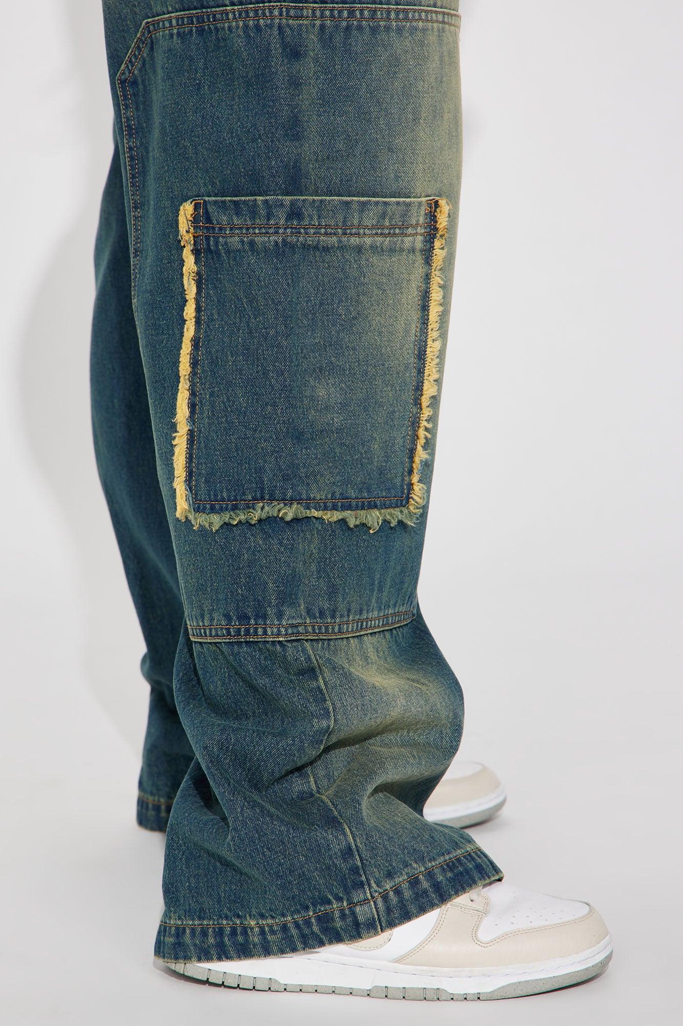 Wherever Whenever Non Stretch Tinted Wide Leg Cargo Jean - Dark Wash Product Image