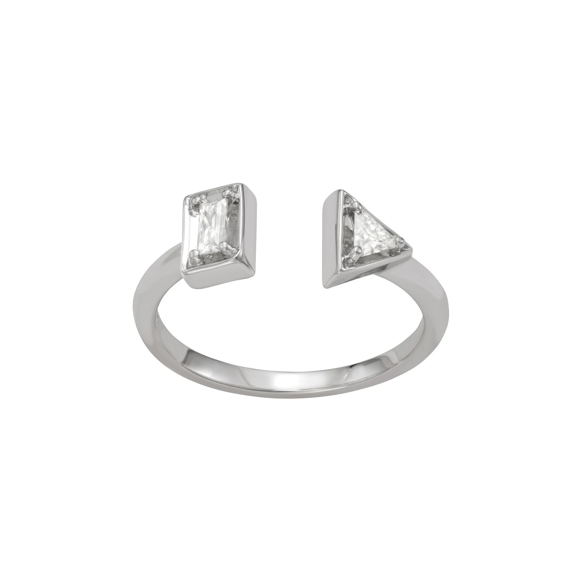 Moissanite Outlet Sterling Silver 1/5 Carat T.W. Lab-Created Moissanite Triangle & Baguette Two-Stone Ring, Women's, Size: 7 Product Image