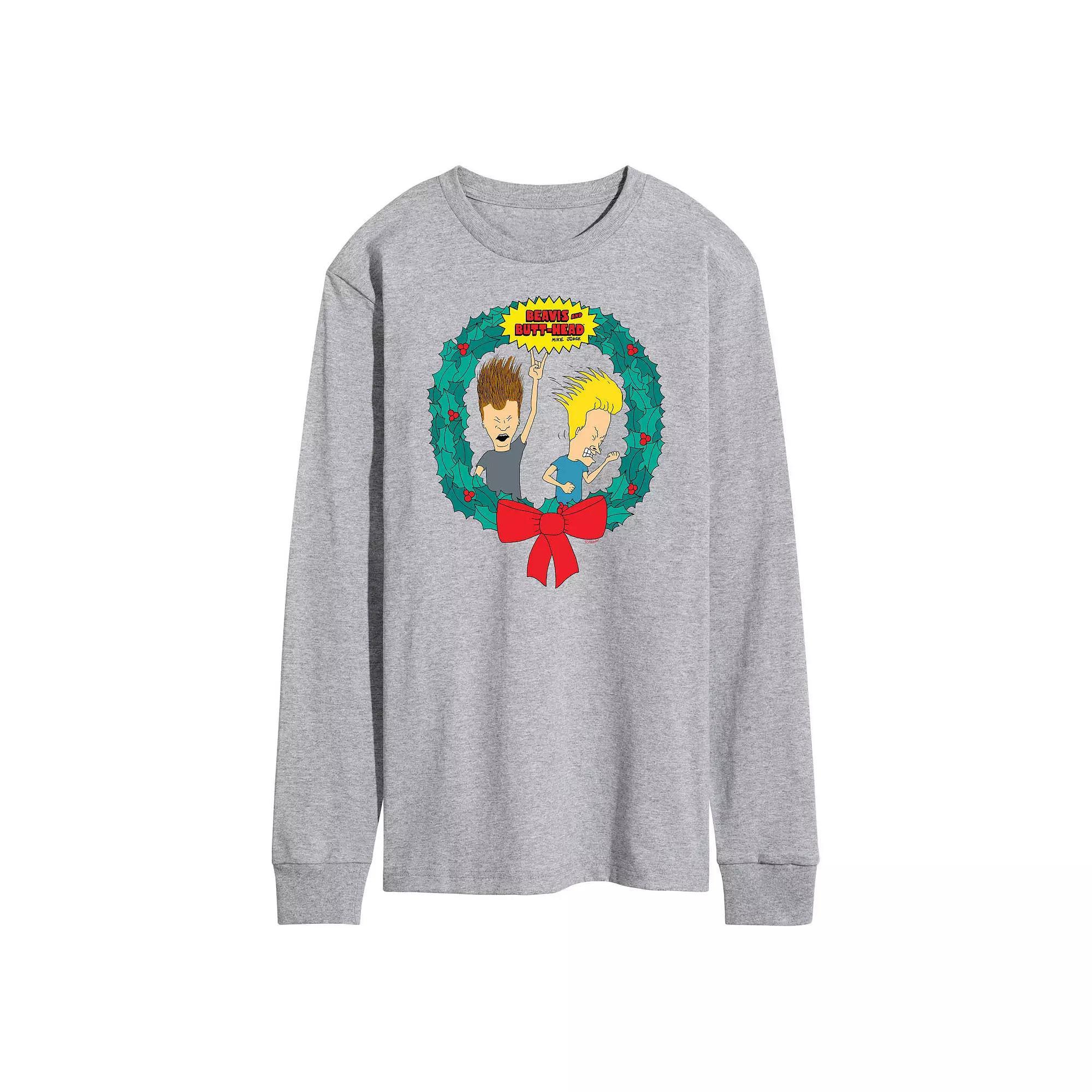 Mens Beavis And Butthead Rockin Wreath Long Sleeve Tee Product Image