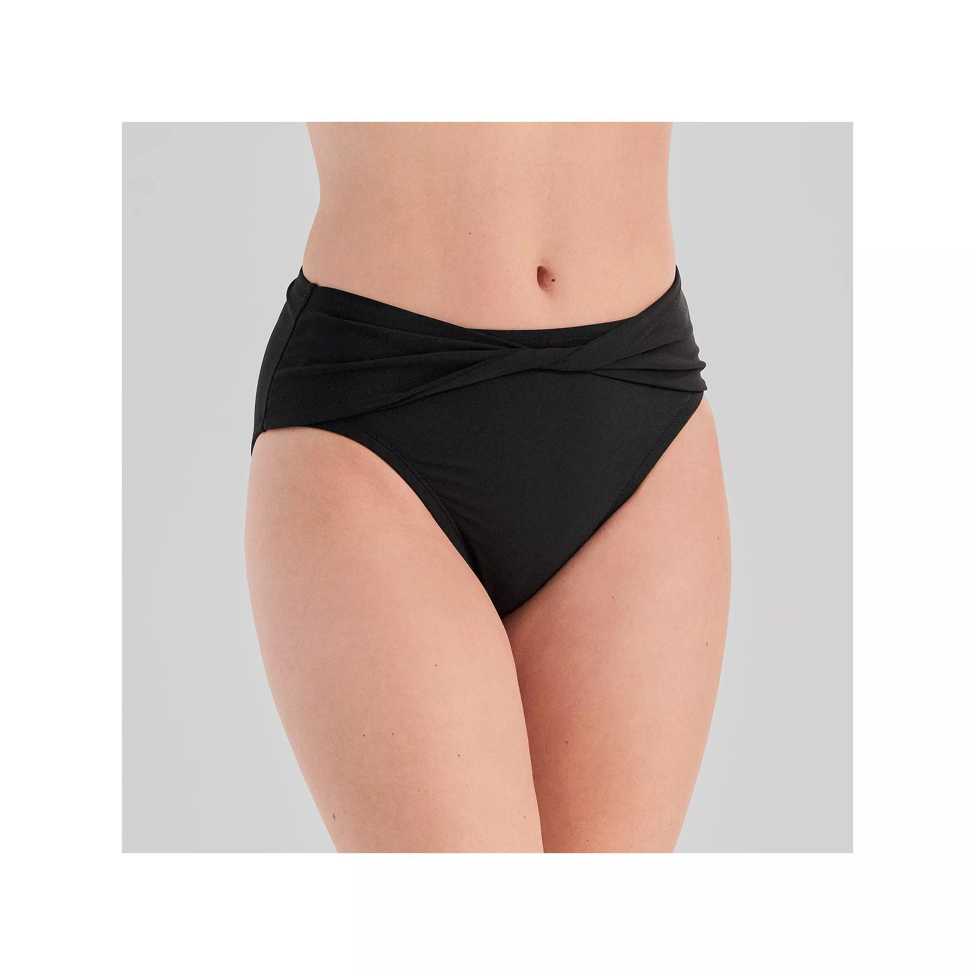 Women's Freshwater Twist Front High Waist Swim Bottoms, Size: Small, Black Product Image